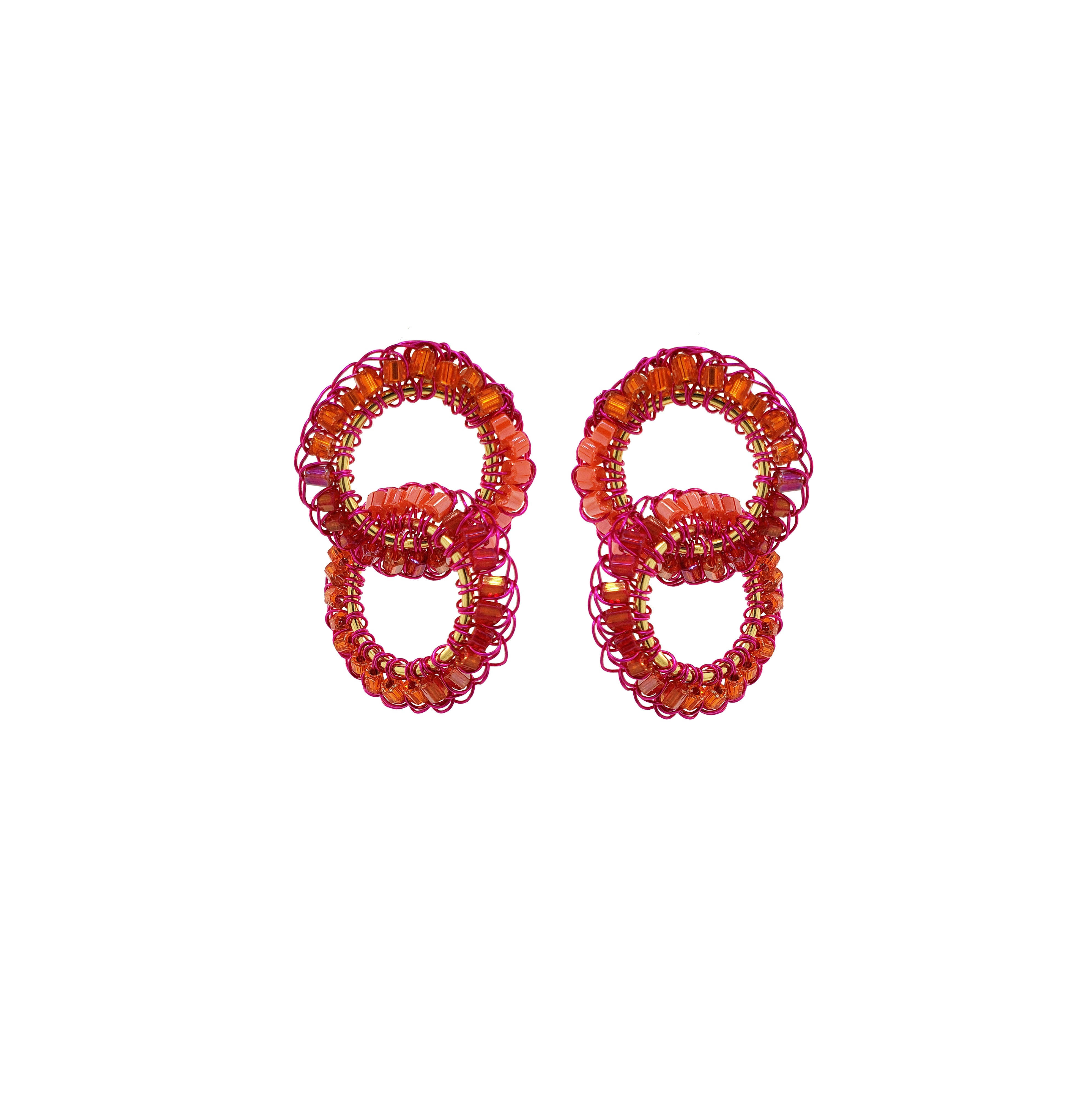 Lavish By Tricia Milaneze Women's Gold / Pink / Purple Neon Fuchsia Mix Nova Handmade Earrings