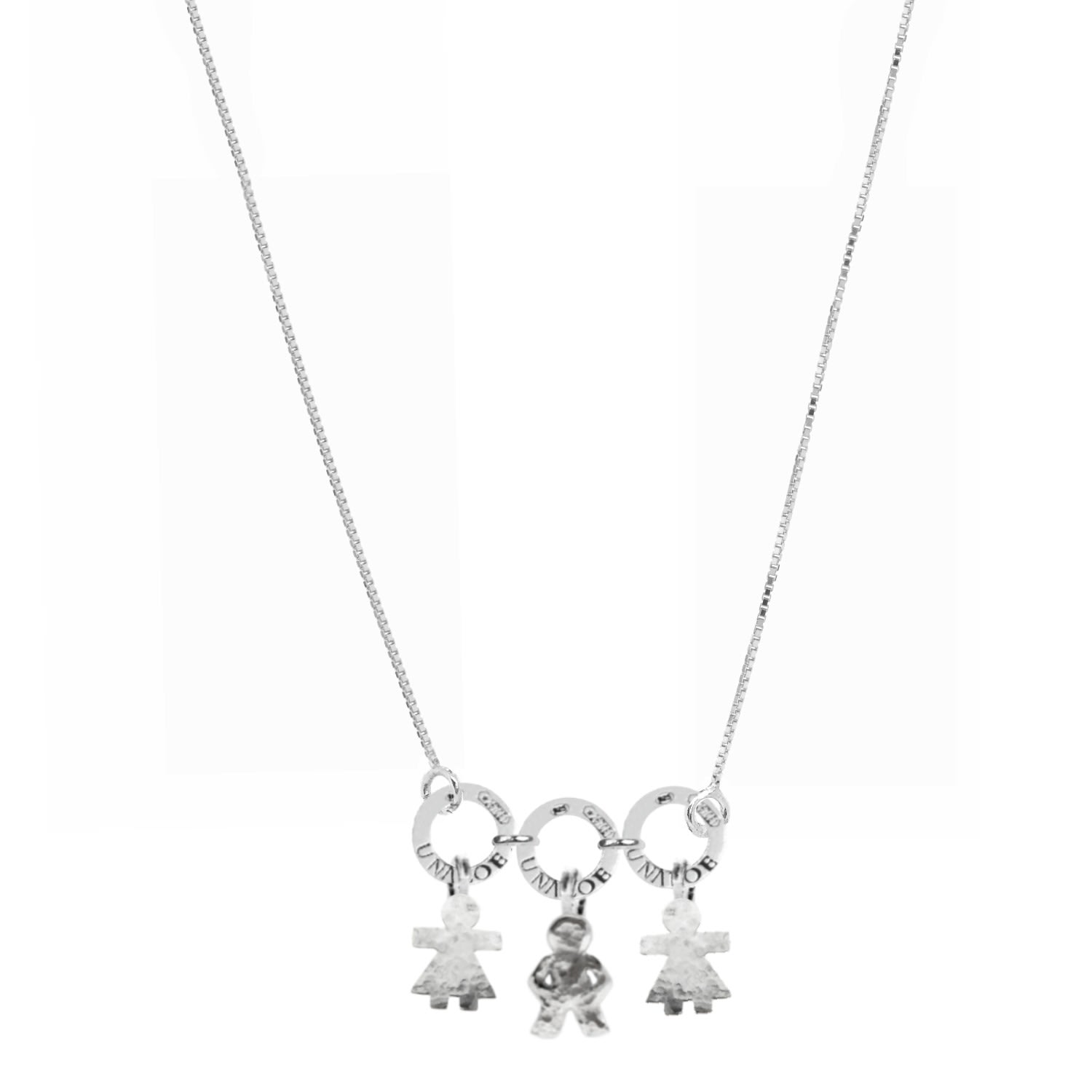Unaloe Women's Sterling Silver Necklace With Three Baby Charms.