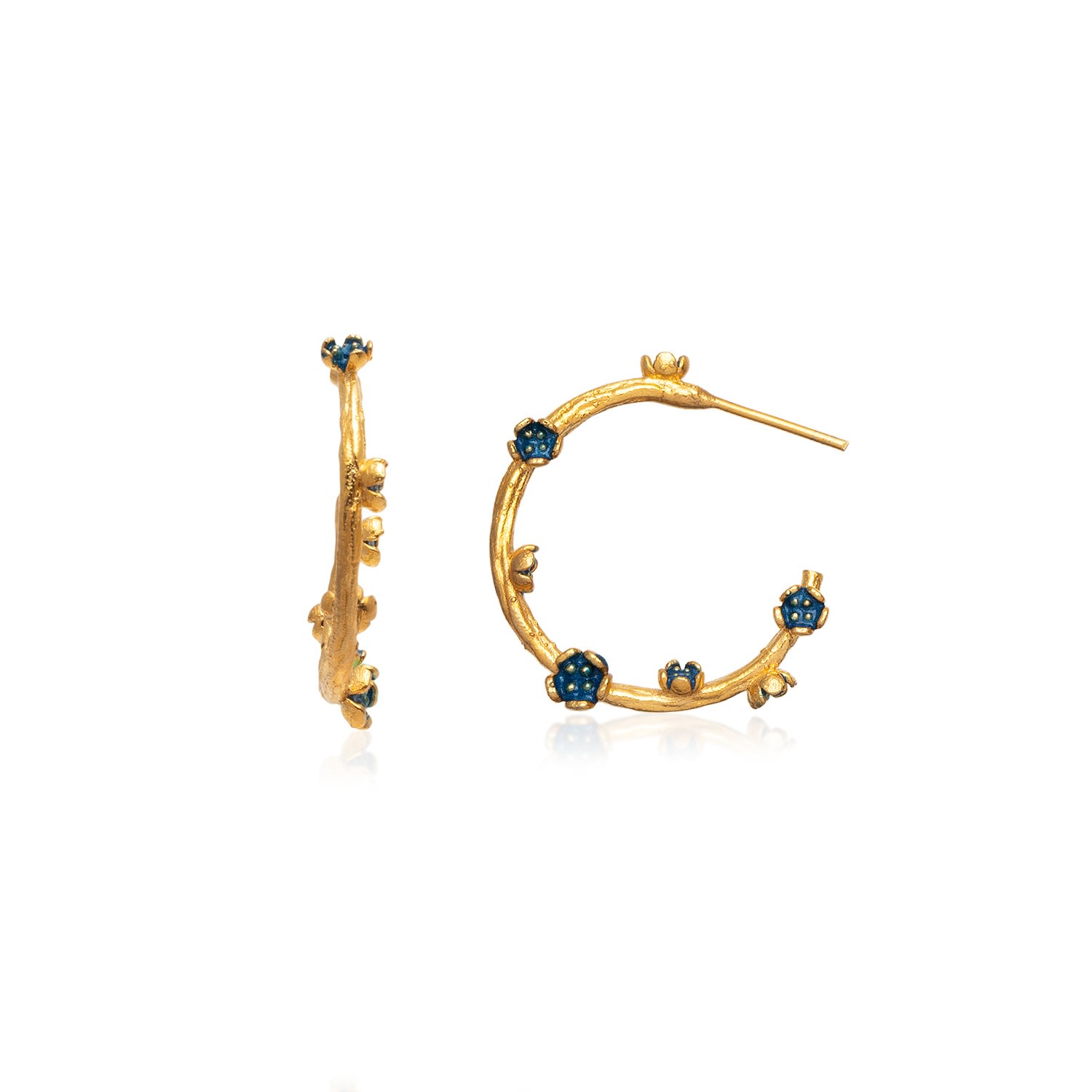 Milou Jewelry Women's Small Blue Flower Hoop Earrings In Blue
