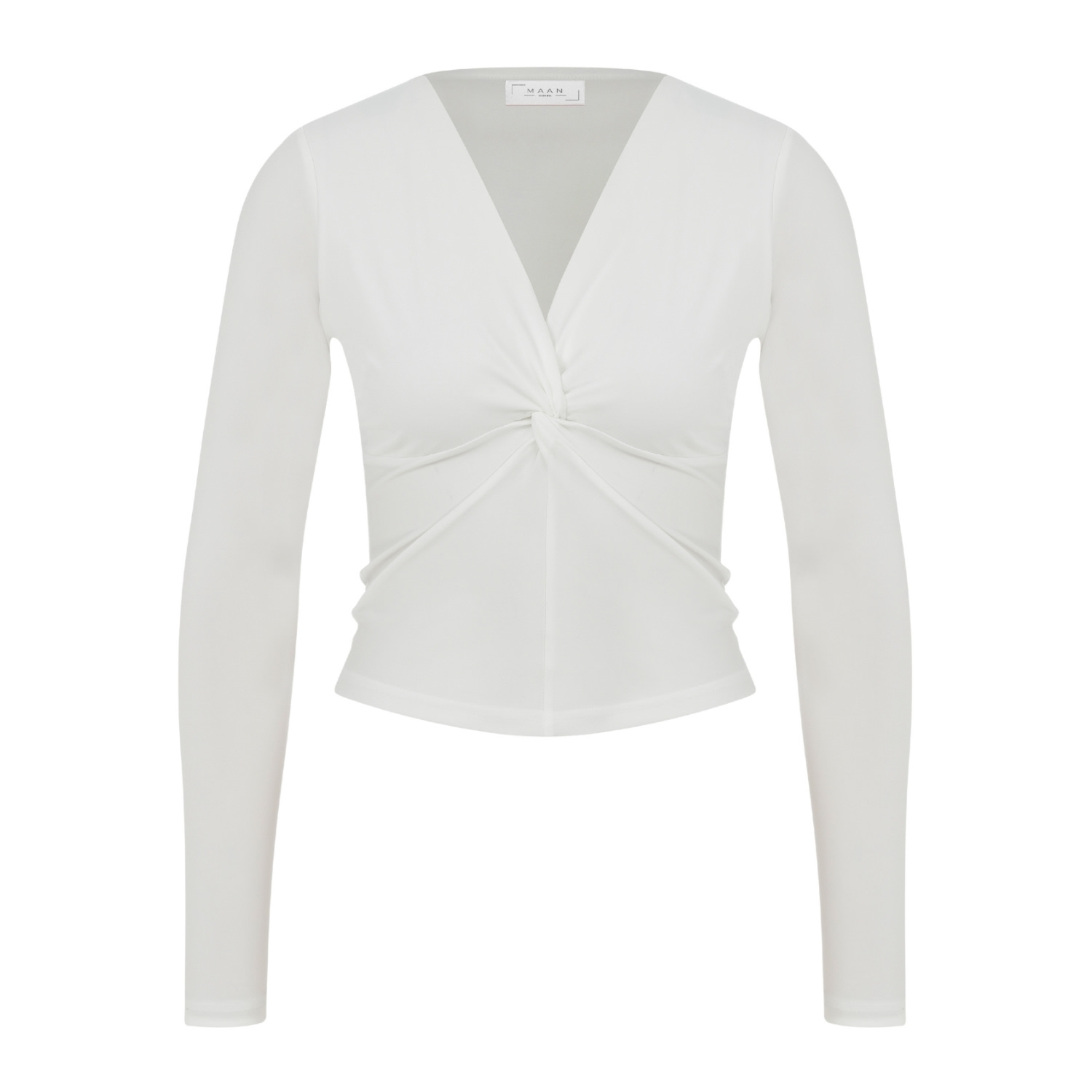 Maan Istanbul Women's V-neck Knot Detail White Blouse In White