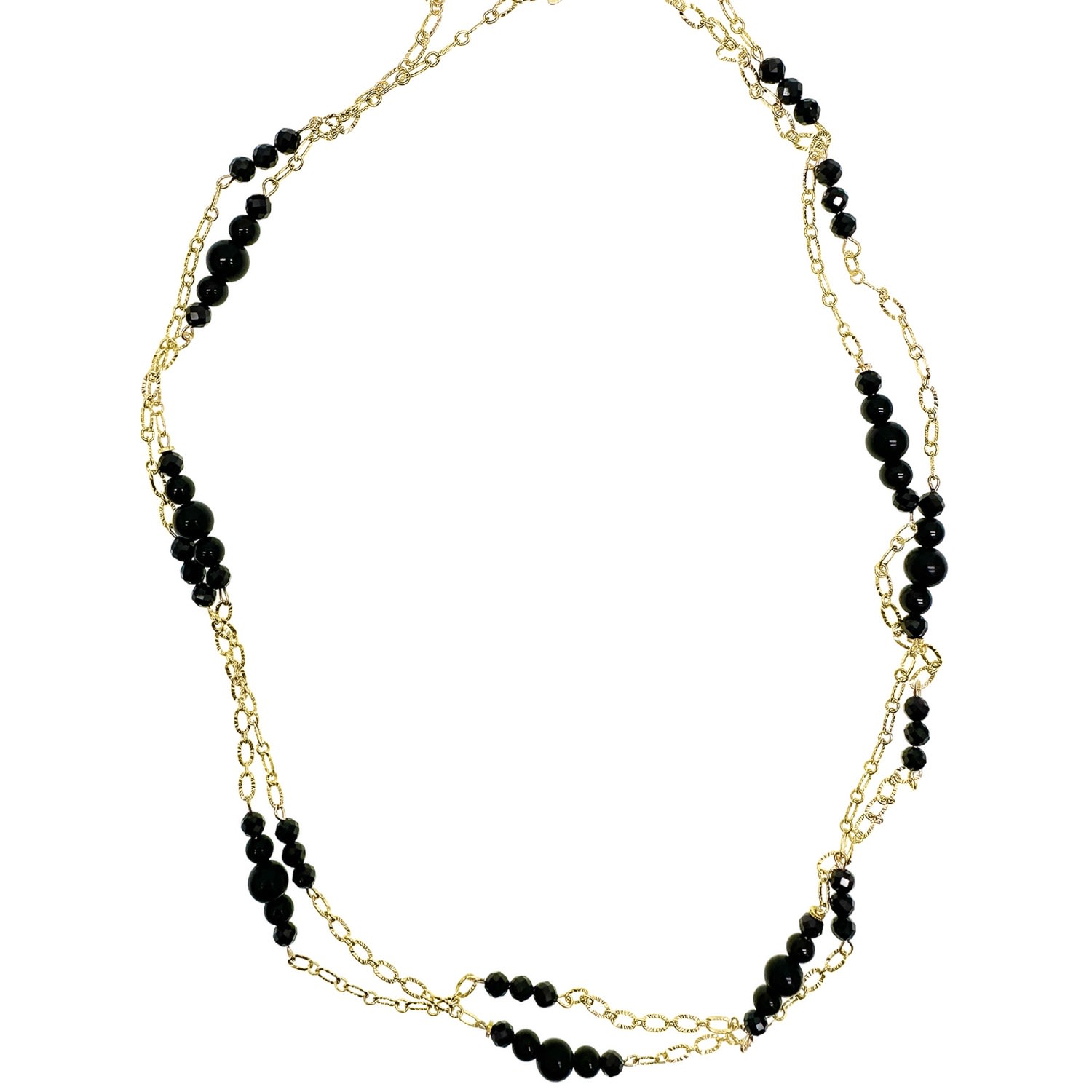 Farra Women's Gold Chain With Black Obsidian Long Necklace