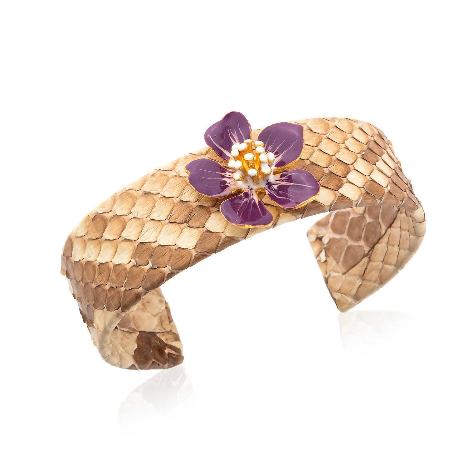 Milou Jewelry Women's Orange Purple Cherry Blossom Flower Adjustable Leather Cuff Bracelet