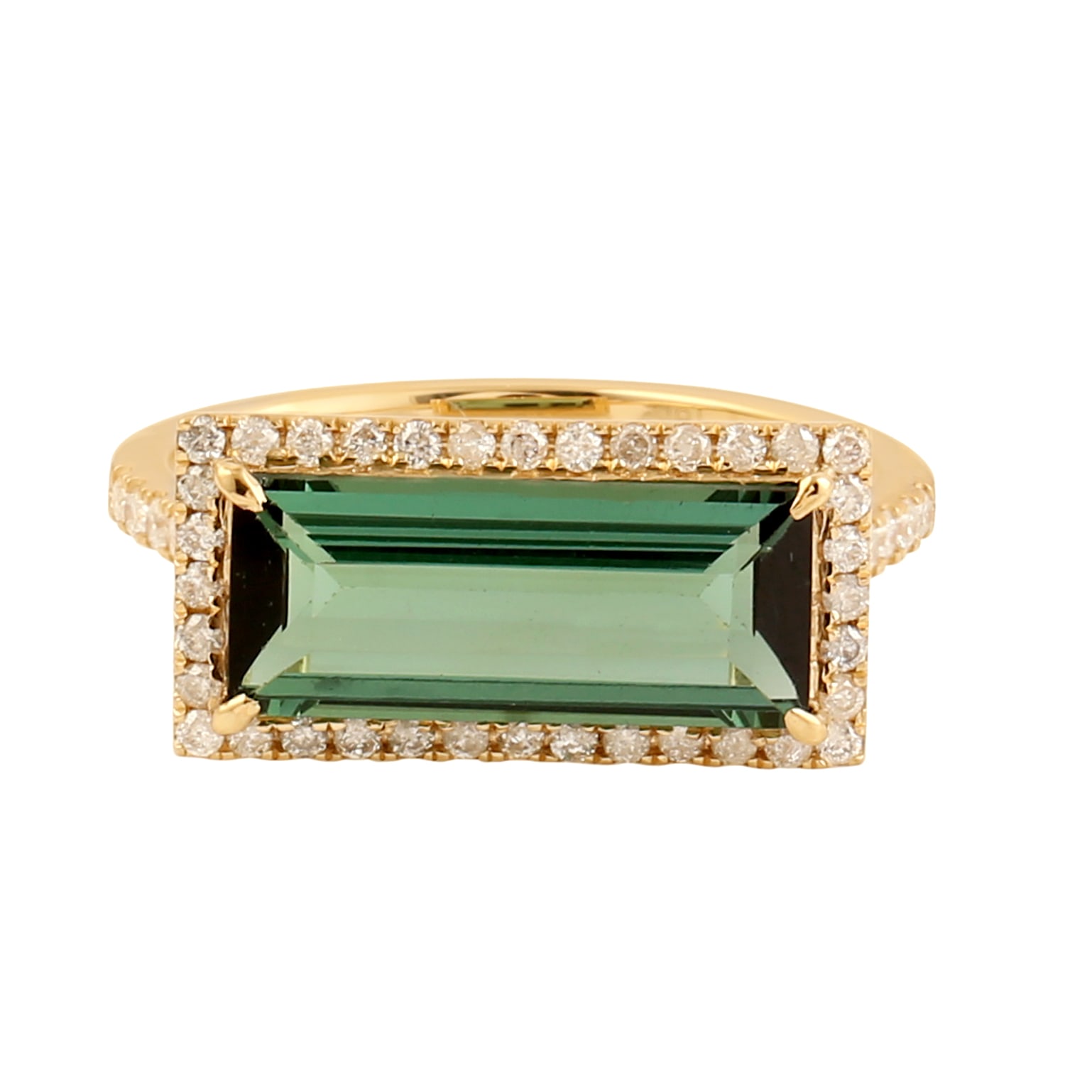 Women’s Green / White / Gold 18K Yellow Gold With Baguette Cut Green Tourmaline & Diamond Cocktail Ring Artisan