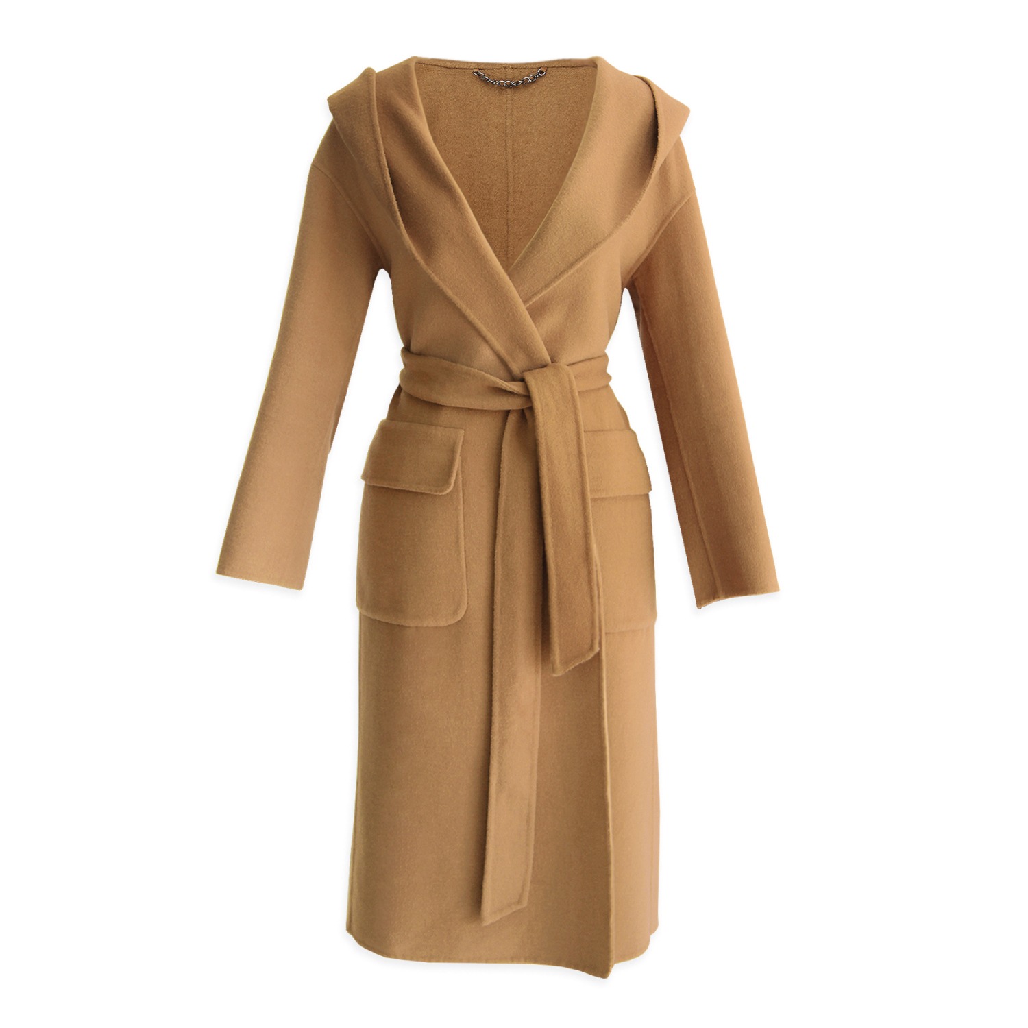 Relaxed wool blend robe coat with belt - Black