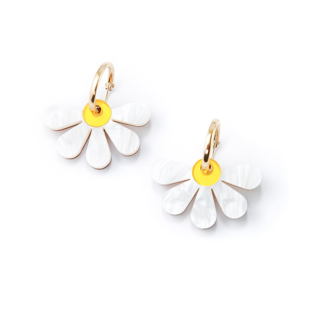 Shop By Chavelli Women's White / Yellow / Orange Daisy Dangle Earrings In Marbled White In White/yellow/orange