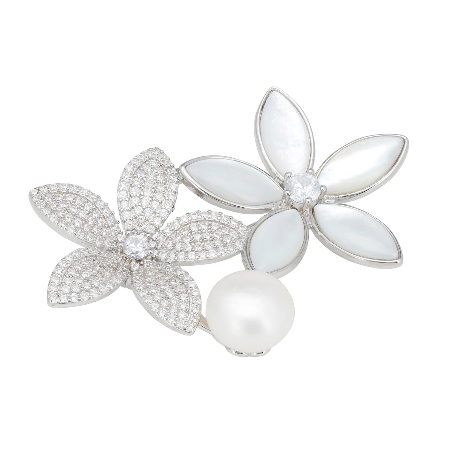 Women's White / Silver Everlasting Blossoms Mother Of Pearl Brooch Silver | Latelita
