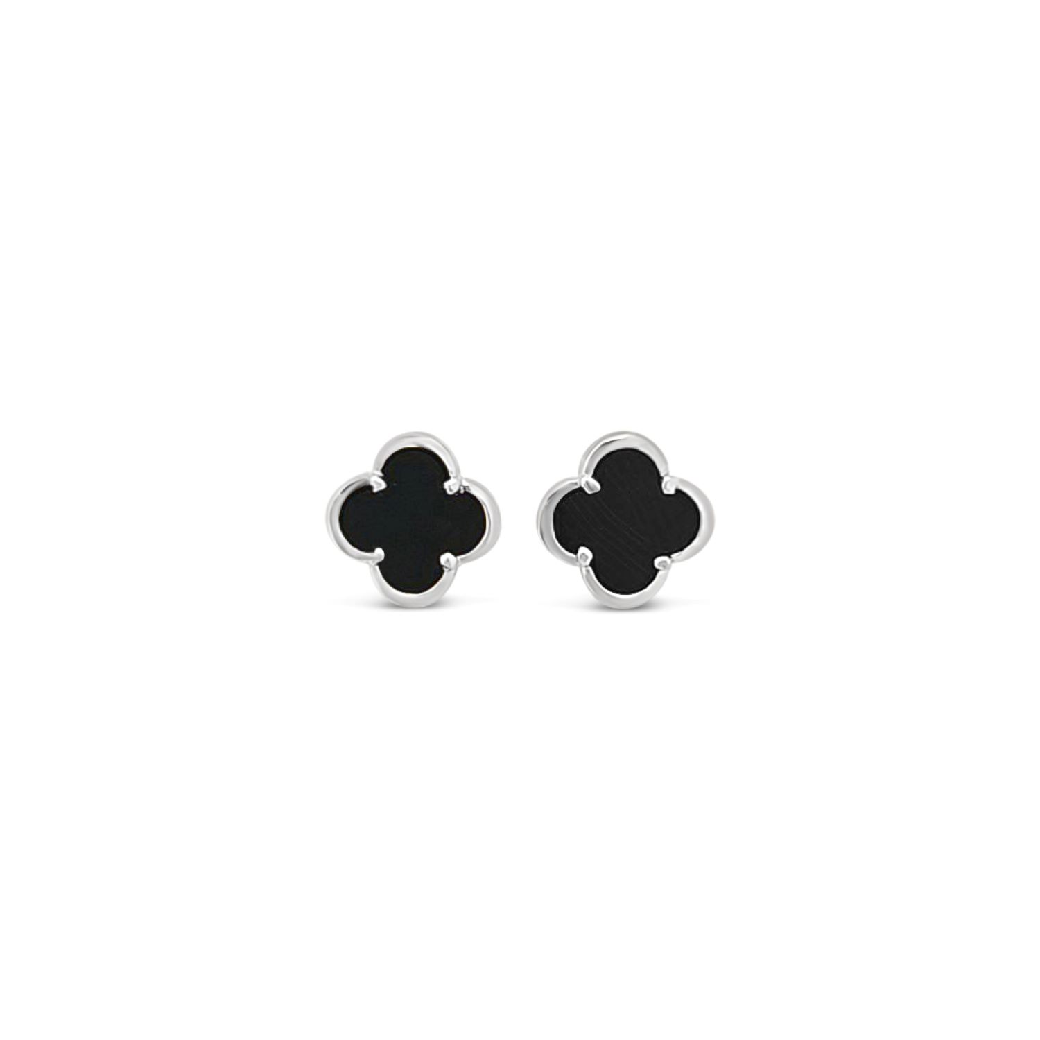 Lutiro Women's Clover Stud Earring Ten Mm -black Agate In Black