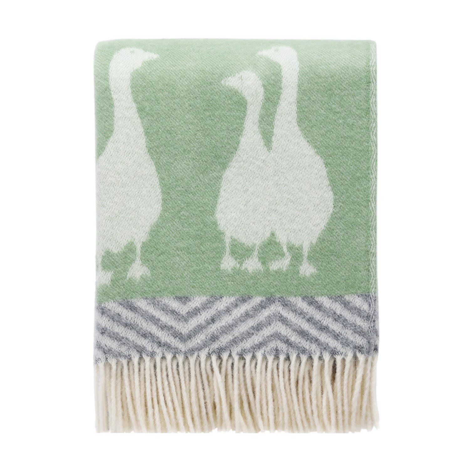 J.j.textile Grey / Green Geese Wool Throw In Green