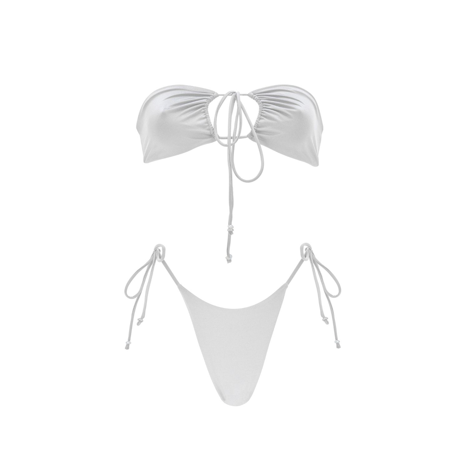 Women's White Bikini With Tahitian Keshis - Vaipoe Set - Crystal | Extra Large | Seanay