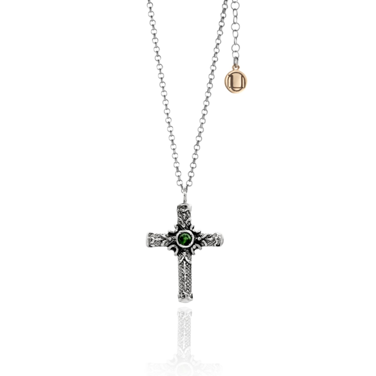Unaloe Women's Green Spiritual Cross Silver Necklace With Emerald