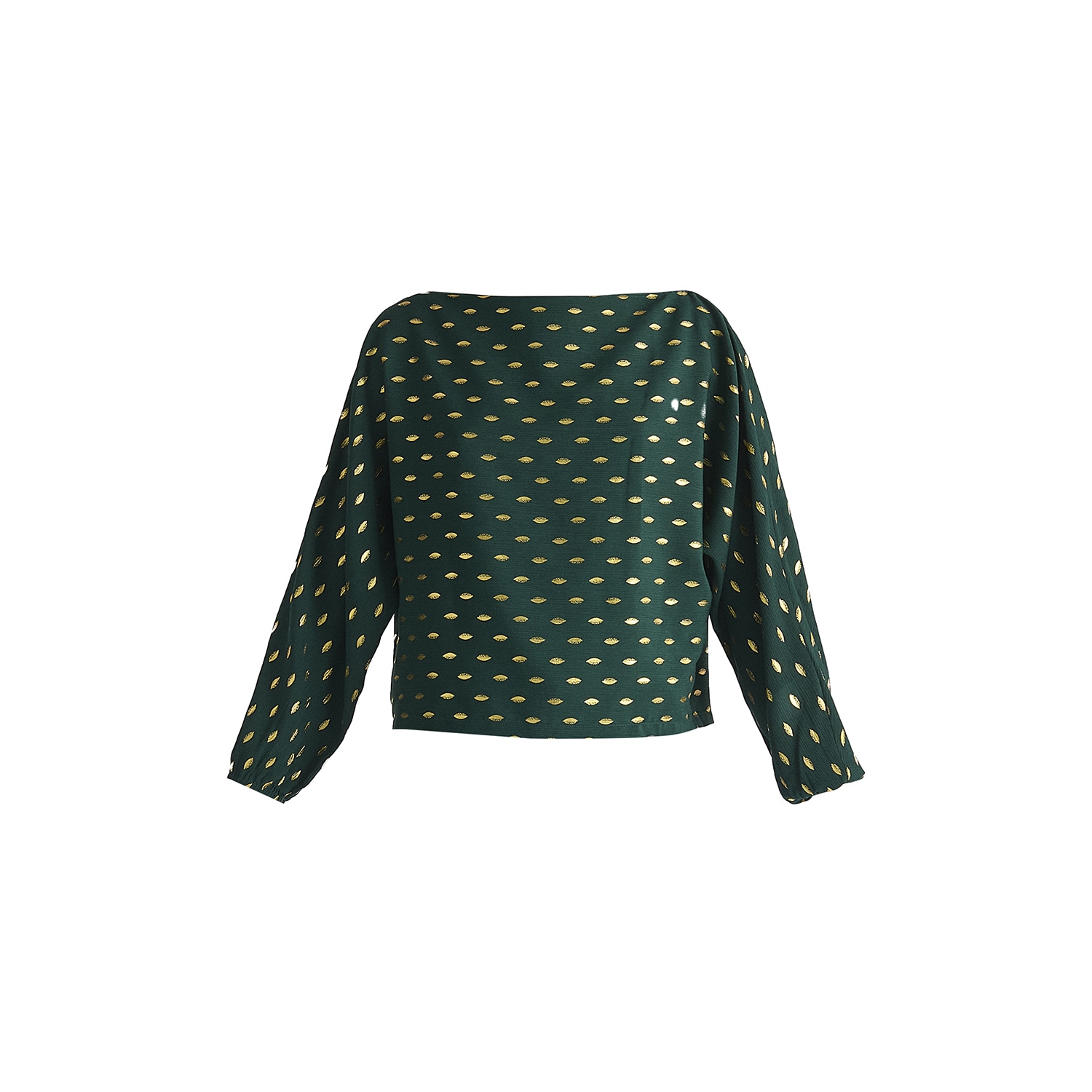 Paisie Women's Gold Foil Print Boat Neck Top In Dark Green & Gold In Green