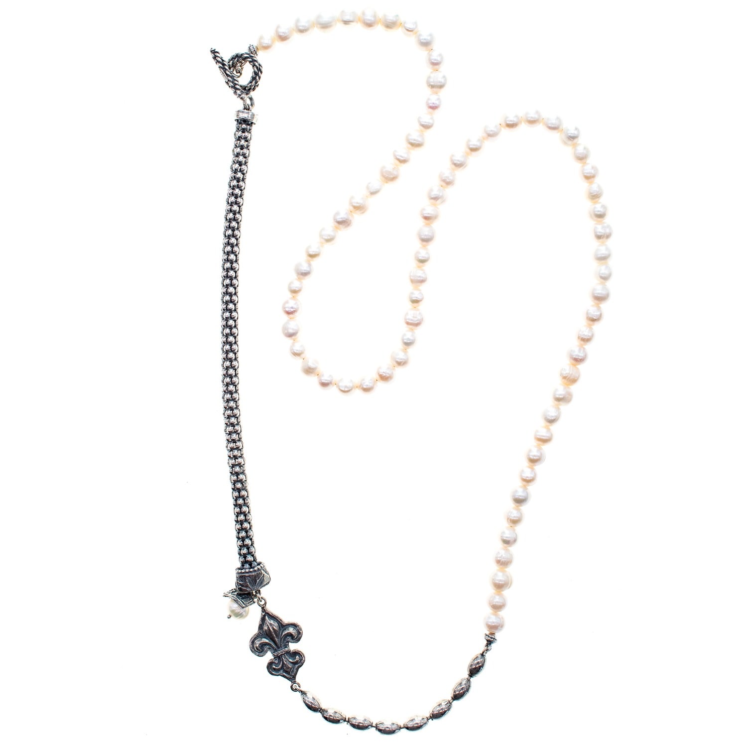 Gem Kingdom Women's White / Silver Sterling Silver Fleur De Pearl Necklace White Pearls In Multi