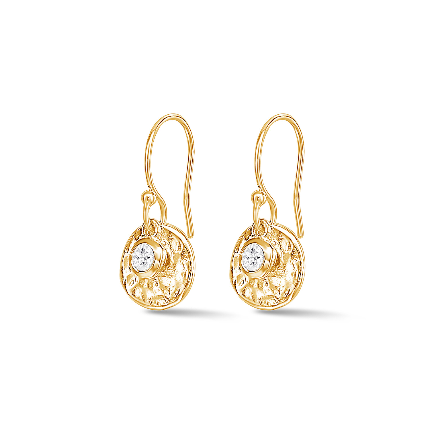 Women’s Gold Hammered Disc & White Sapphire Array Earrings In Vermeil Dower & Hall