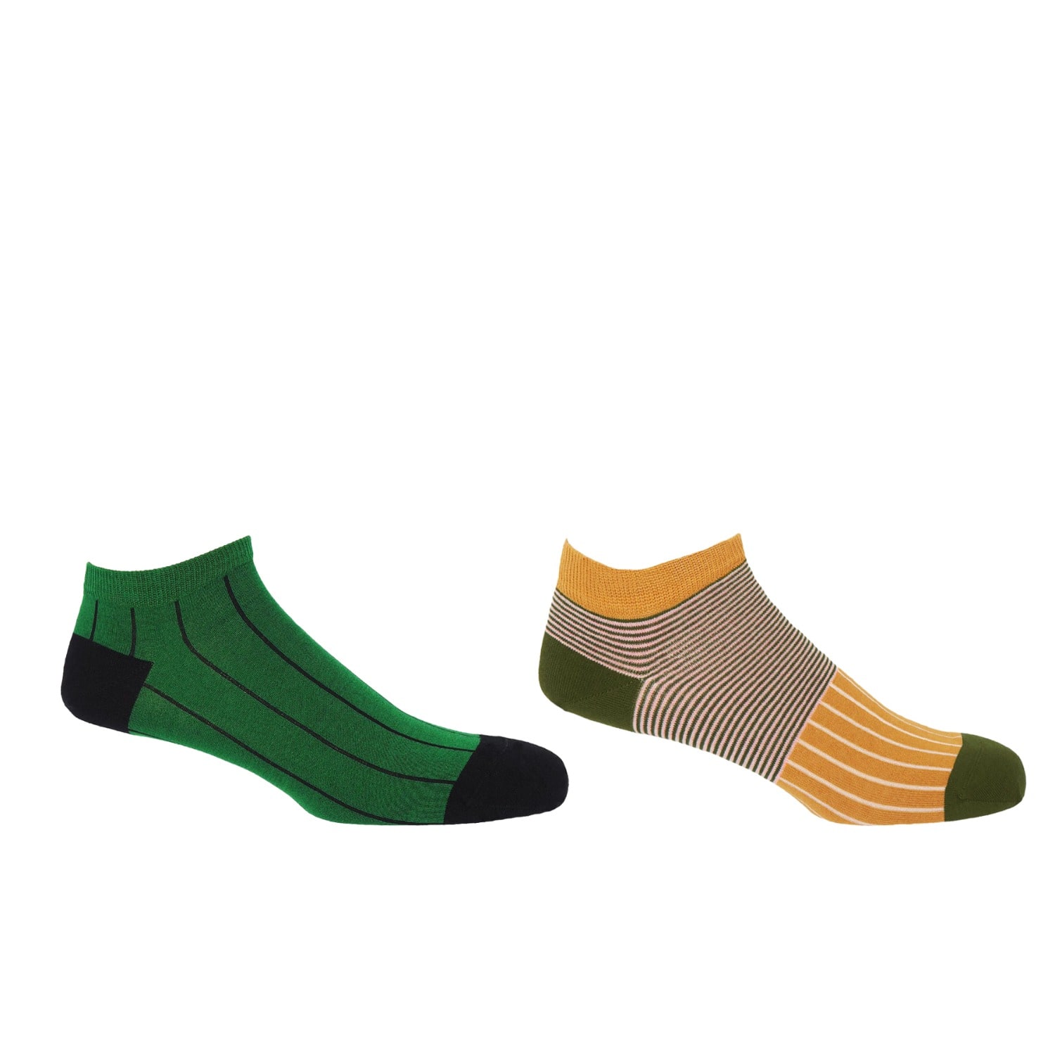 Peper Harow - Made In England Pin Stripe Green & Oxford Stripe Mustard Men's Trainer Socks Bundle In Green