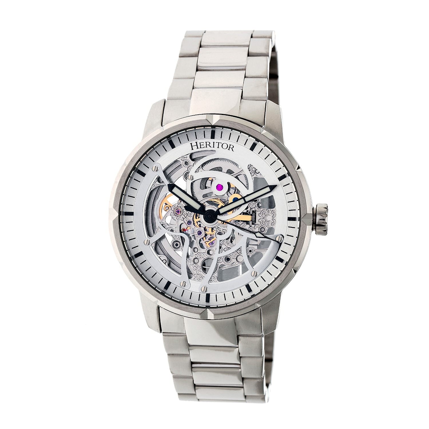 Ryder Skeleton Bracelet Watch Silver Heritor Automatic Wolf Badger