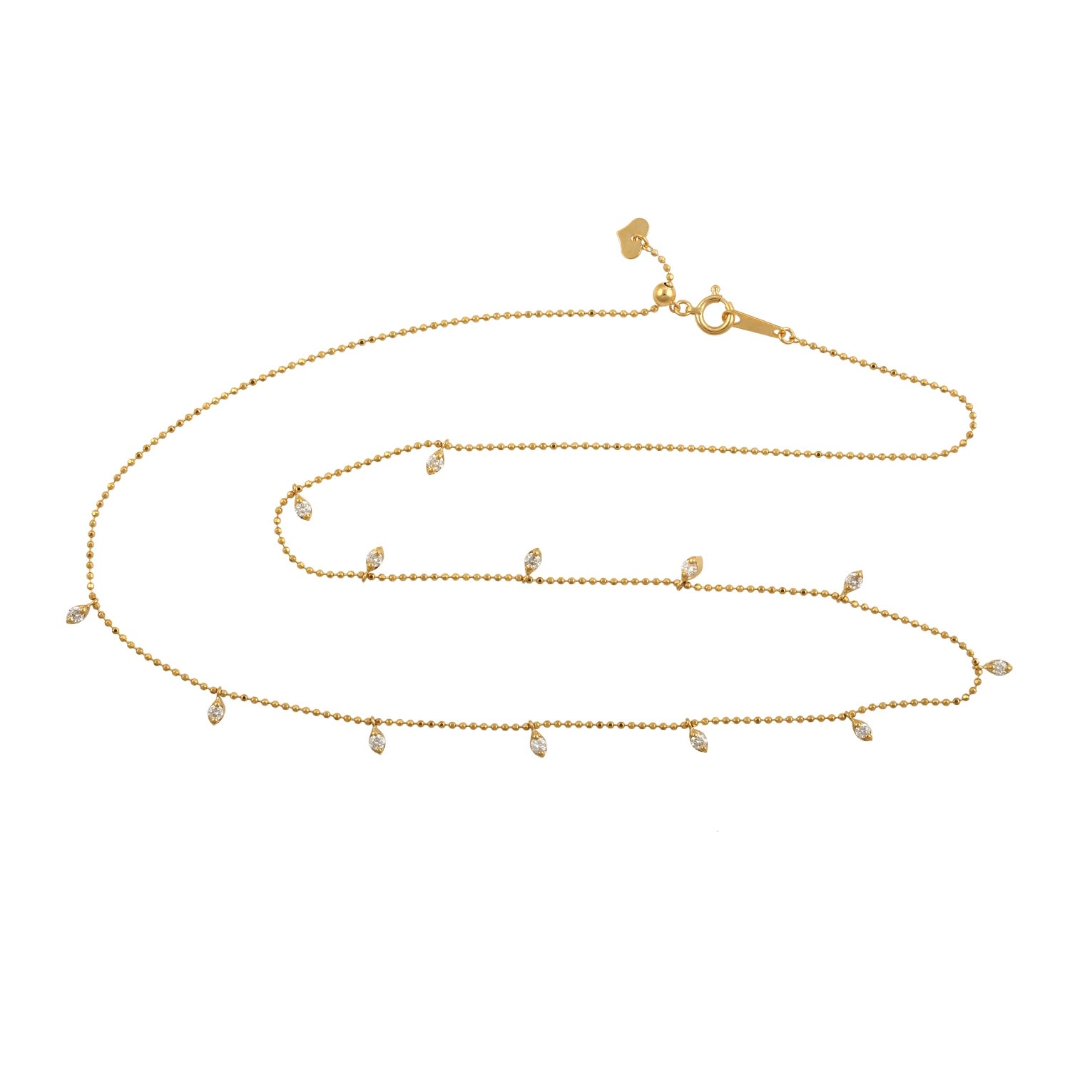 Artisan Women's Gold / White Luxury Diamond Princess Necklace With Ball Chain In 18k Yellow Gold In Gold