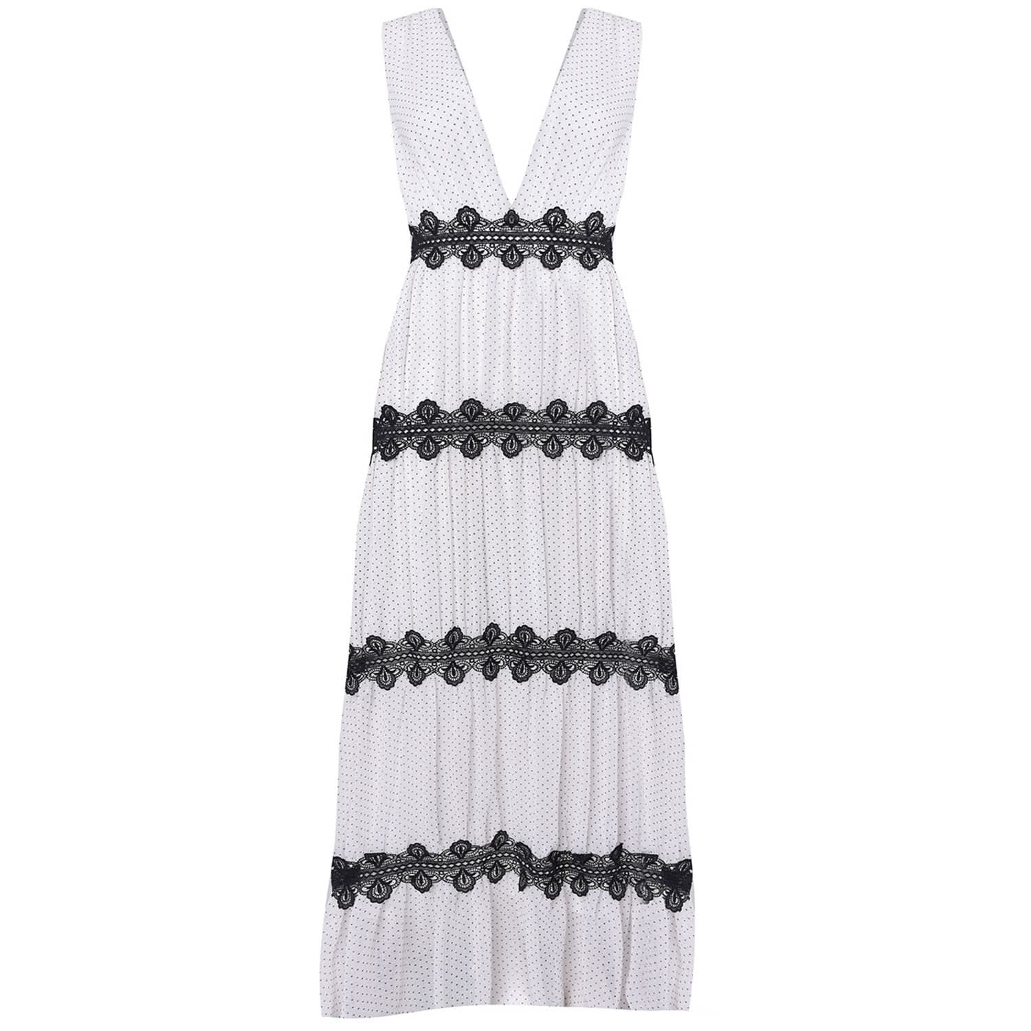 crochet detail pleated dress white