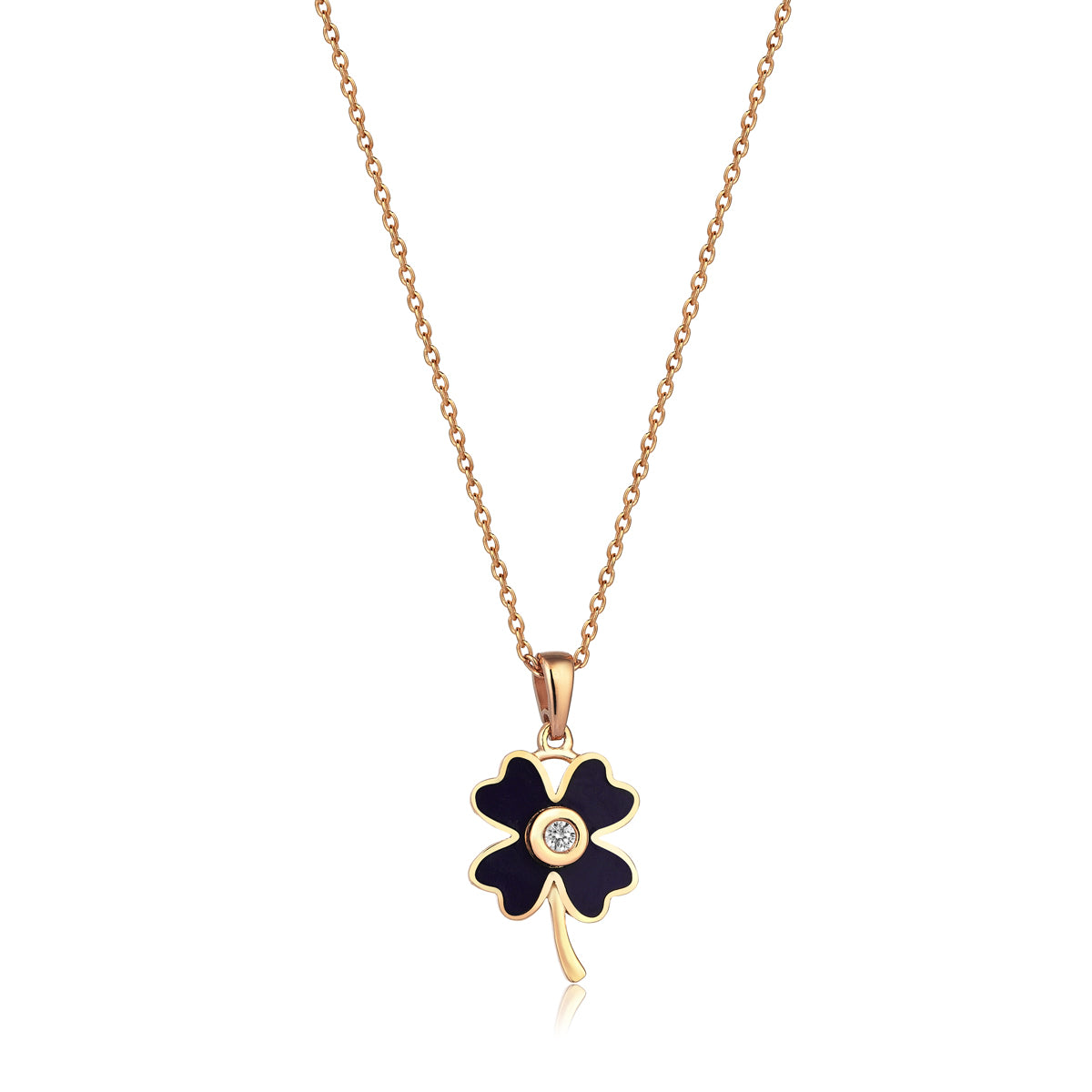 women's blue / rose gold blue diamond clover 14k gold necklace vk jewellery london