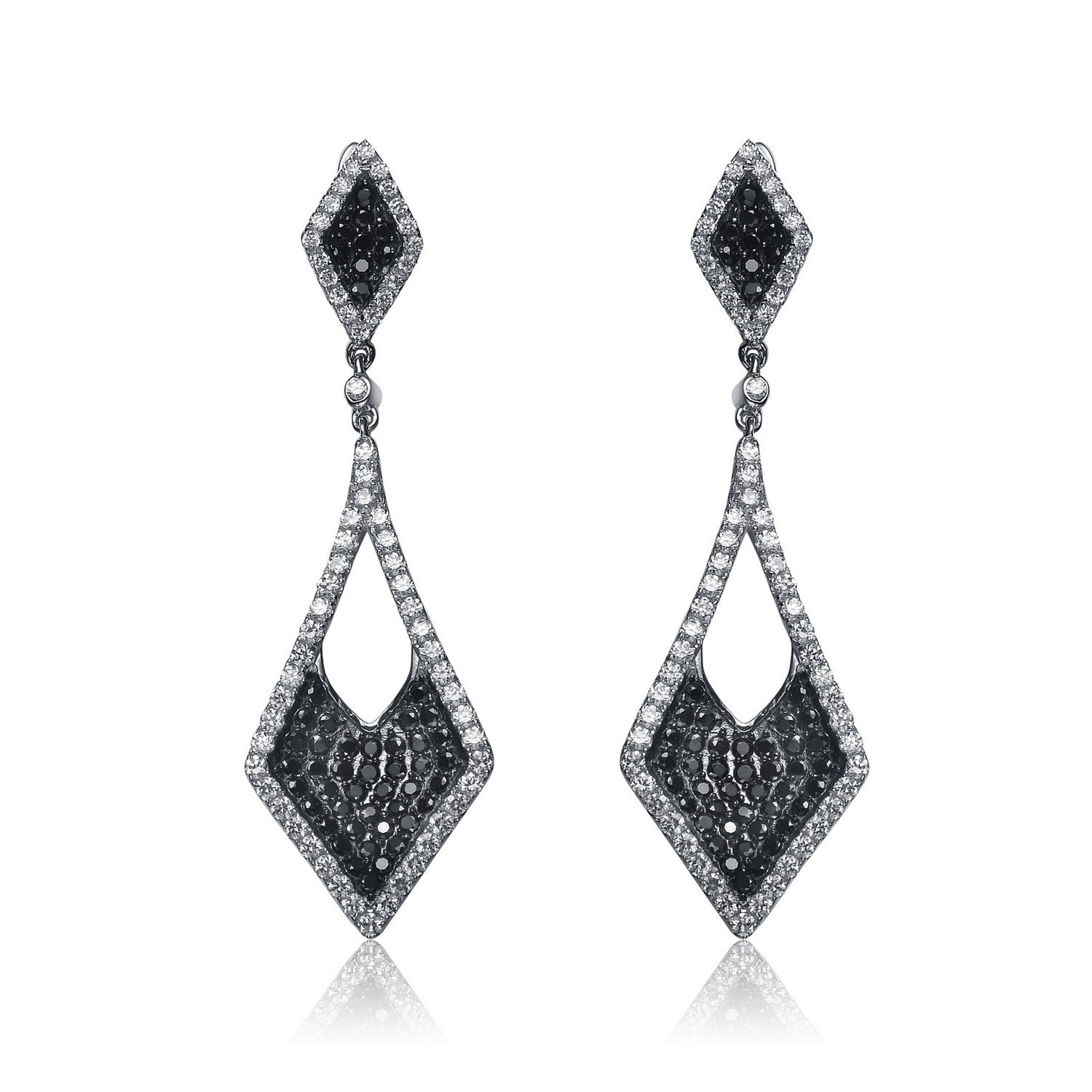 Women’s Silver / Black / White Dco Noir Drop Limited Edition Earrings Genevive Jewelry