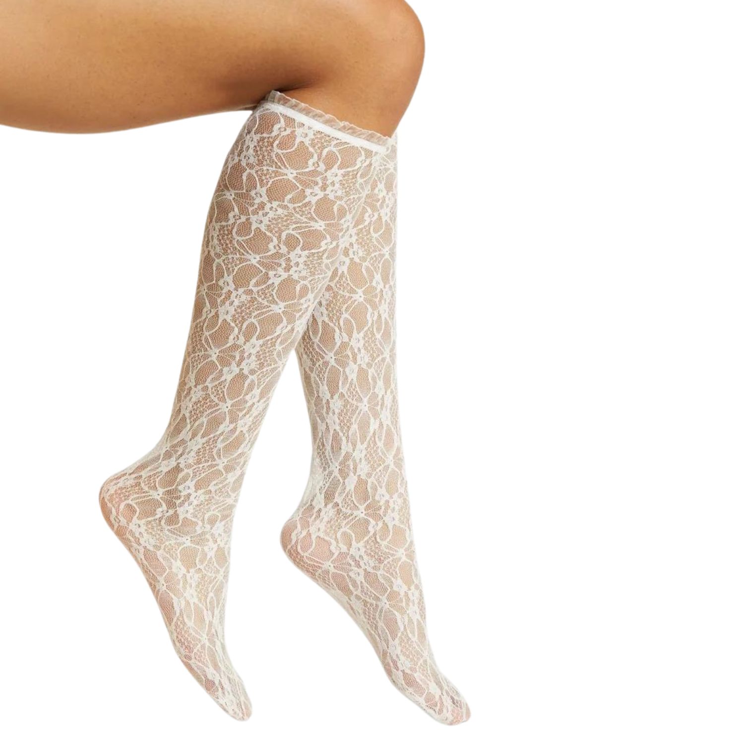 High Heel Jungle By Kathryn Eisman Women's Lace Knee High Socks - White