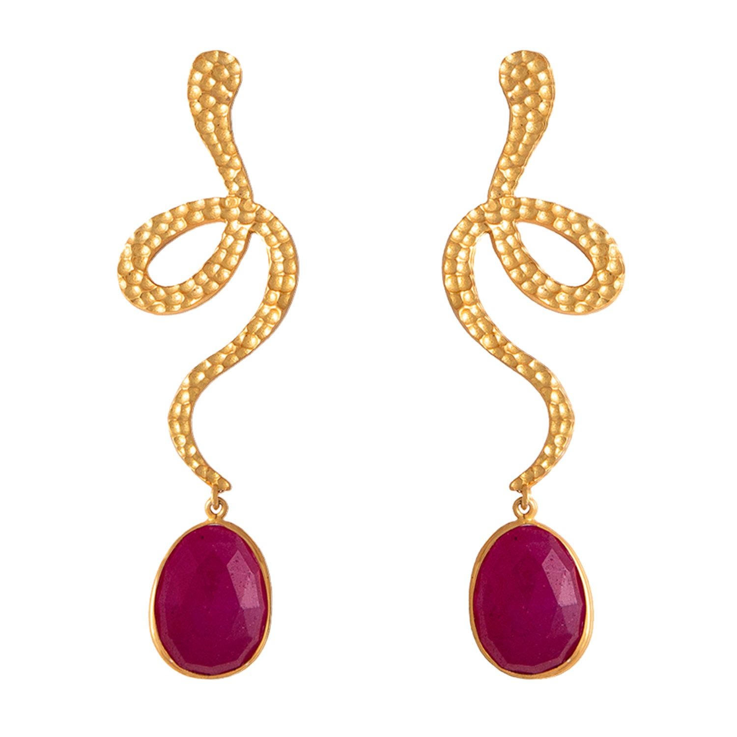 Women’s Gold / Red Ruby Thar Earrings Lavani Jewels