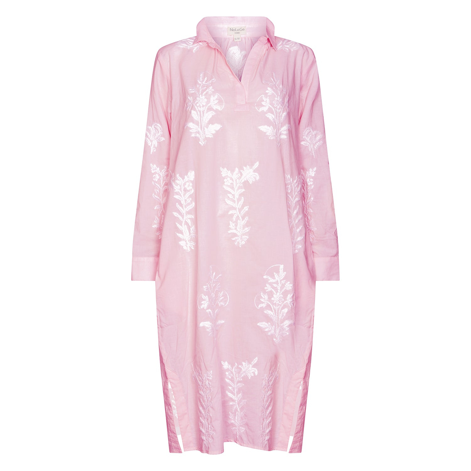 Nologo-chic Women's Pink / Purple / White Long Tourist Dress Pale Pink With White Embroidery Cotton In Multi