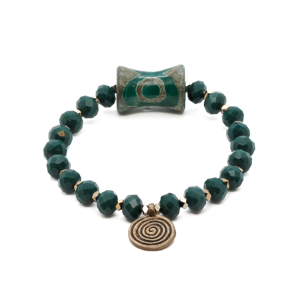 Women’s Green / Gold Green Spiral Beaded Bracelet-Green Ebru Jewelry