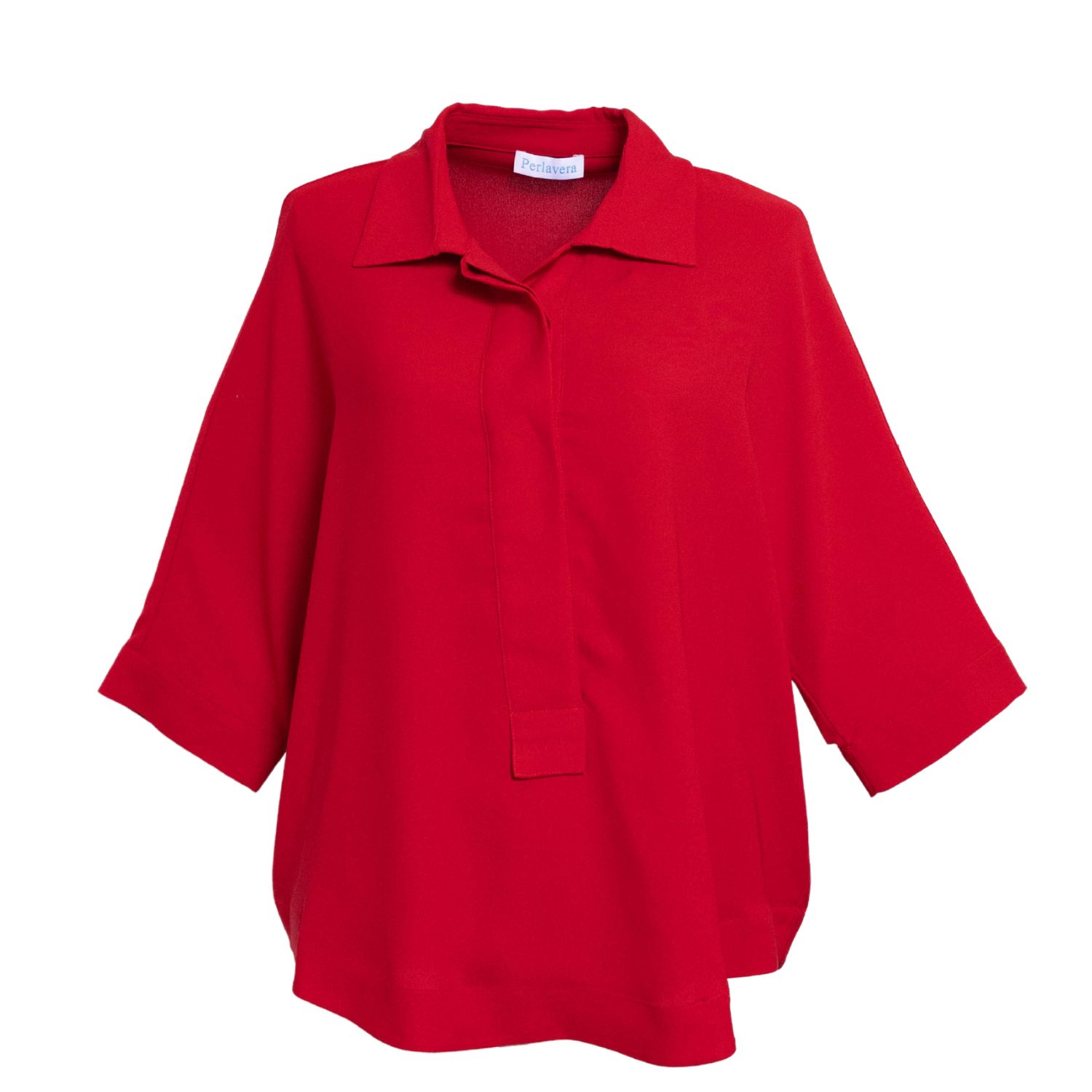 Perlavera Women's Pino Red Hidden Placket Three Quarter Sleeve Shirt