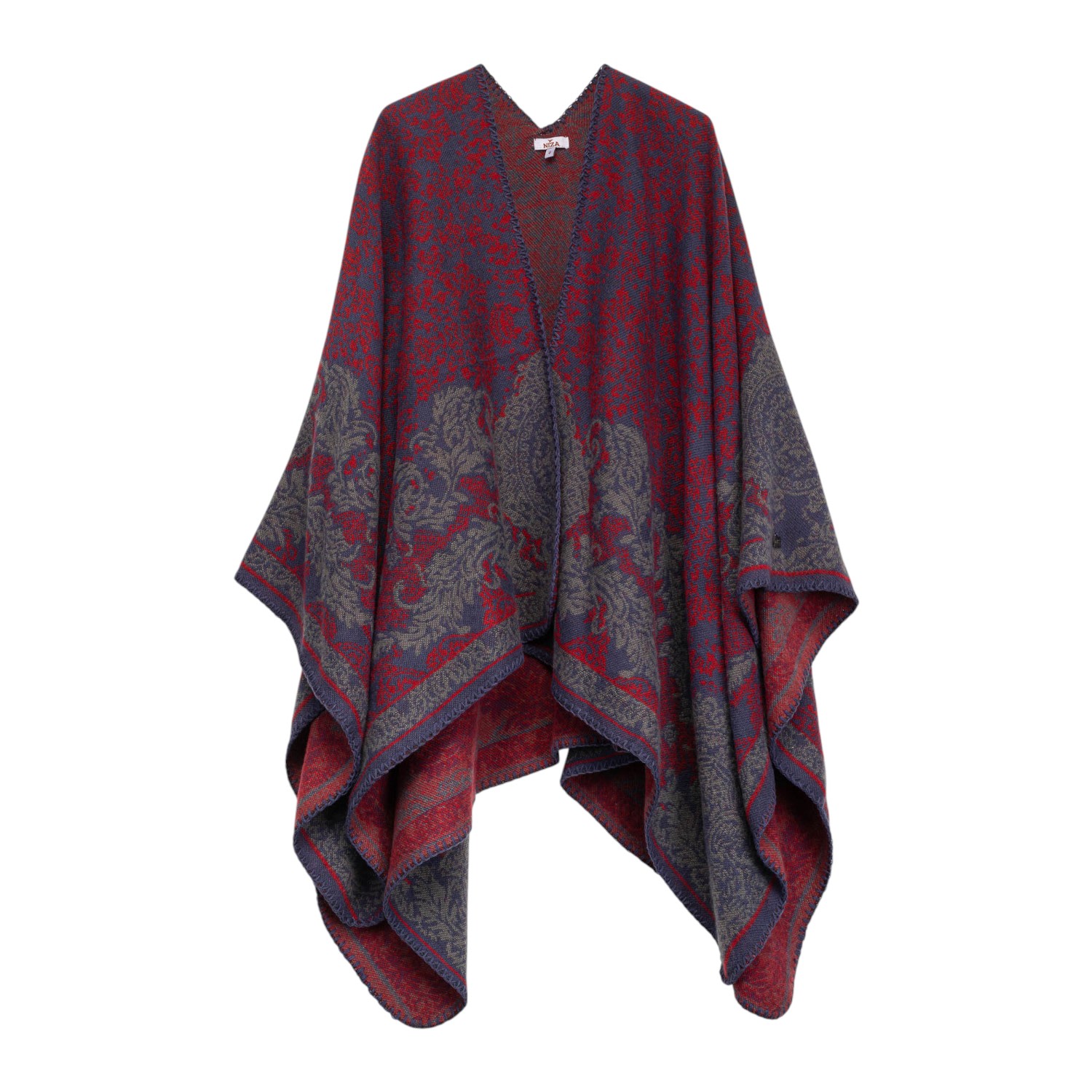Niza Women's Purple Two Tone Jacquard Knit Poncho In Brown