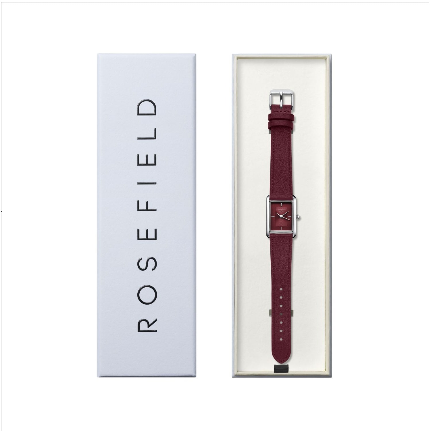 Rosefield Women's  Heirloom Modern Watch With Burgundy Dial Silver Casement & Burgundy Leather Strap