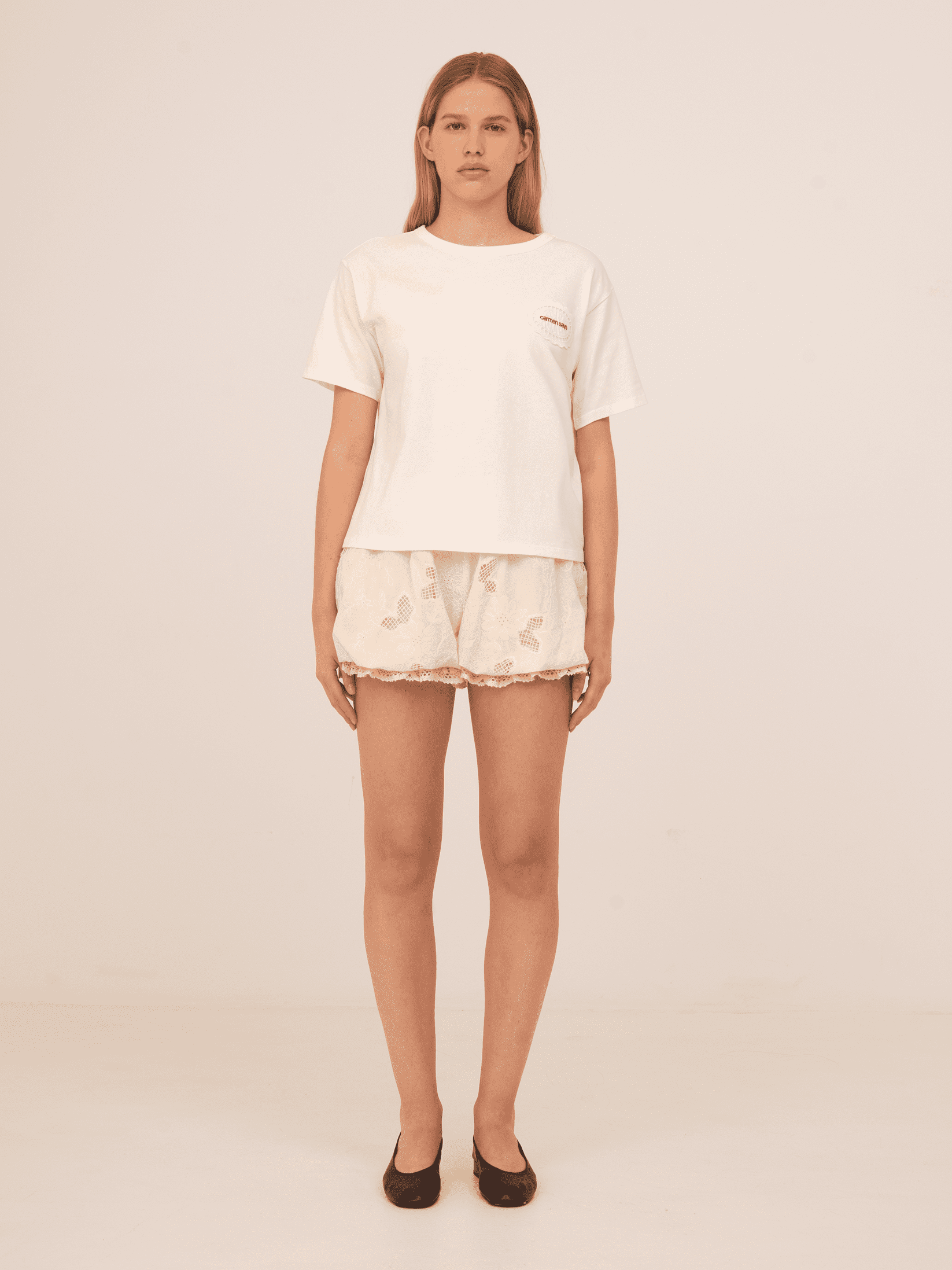 Sunlit Cream Embroidered Balloon Shorts | CARMEN SAYS | Wolf & Badger