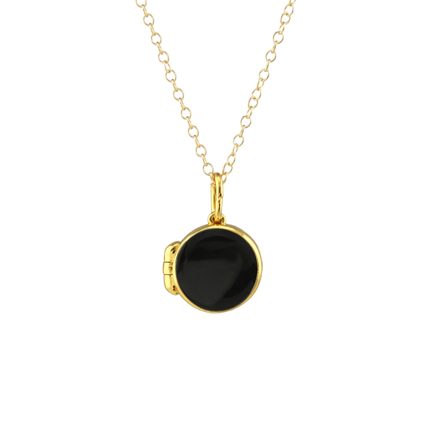 Women’s Black / Gold Round Enamel Locket Necklace Black Kris Nations