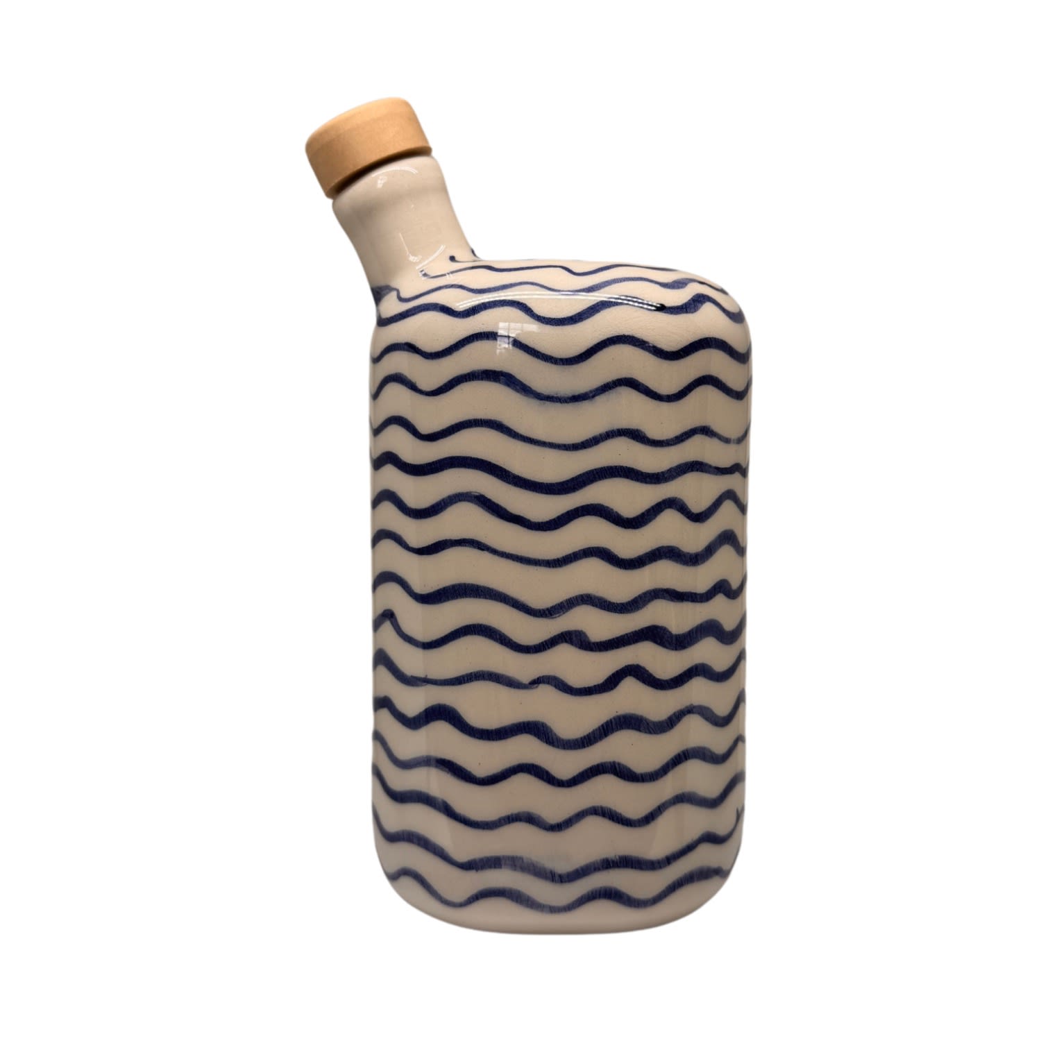 Black And Wild Blue / White Artisan Crafted Ceramic Navy Wavy Bottle And Vase In Brown