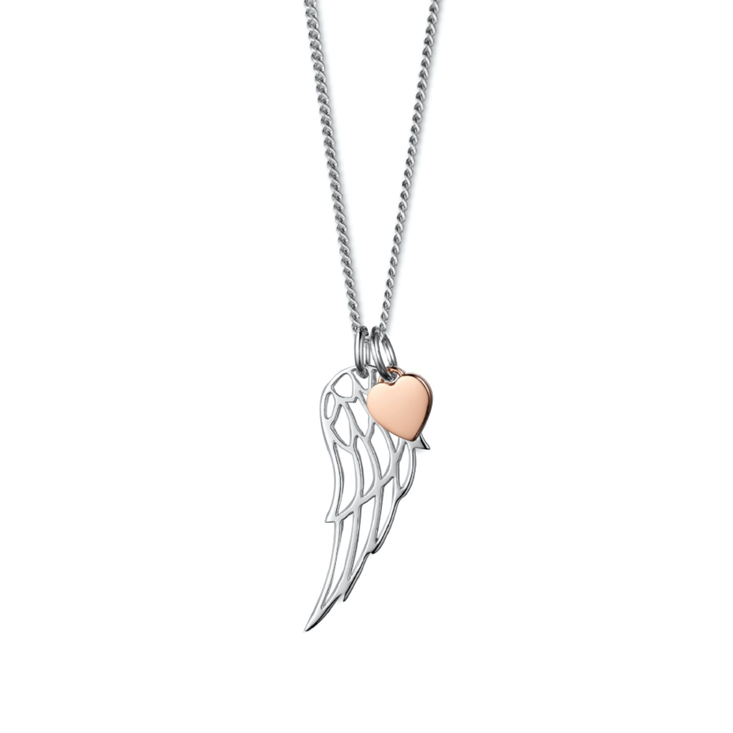 Women’s Silver Angel Wing & Rose Gold Vermeil Heart Pendants Steff Jewellery