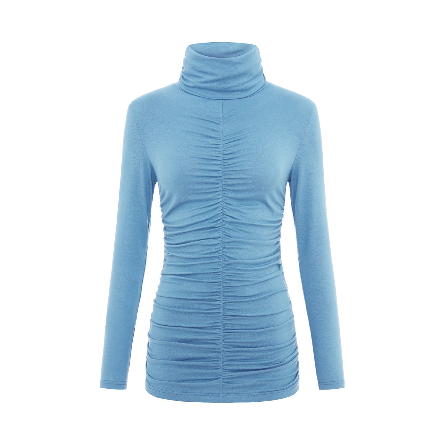 Blonde Gone Rogue Women's Blue Gathered Turtleneck Jersey Top In Turquoise In Blue