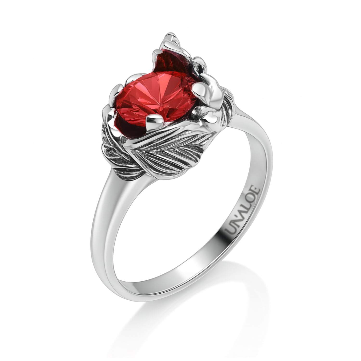 Unaloe Silver / Red Sterling Silver  Ring With Red Zircon Coleus–  Handmade Jewelry For Women In Multi
