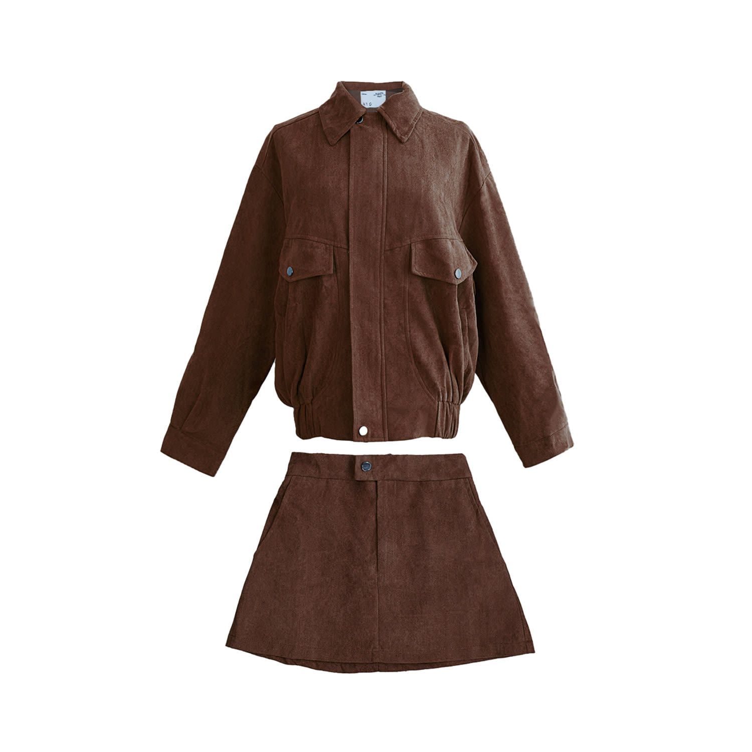 Ats The Label Remi Dark Brown Suede Jacket And Skort Set