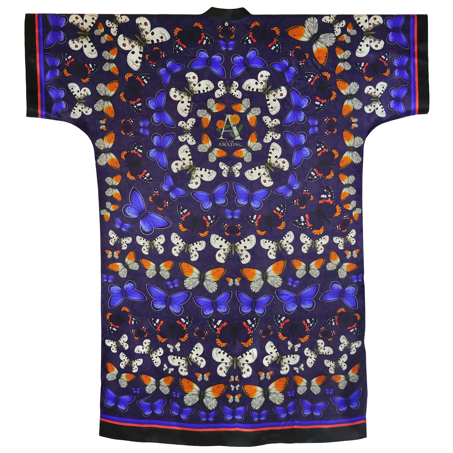 KUEEN WOMEN'S PURPLE / BLACK / BLUE SILK KIMONO - BUTTERFLIES ON A