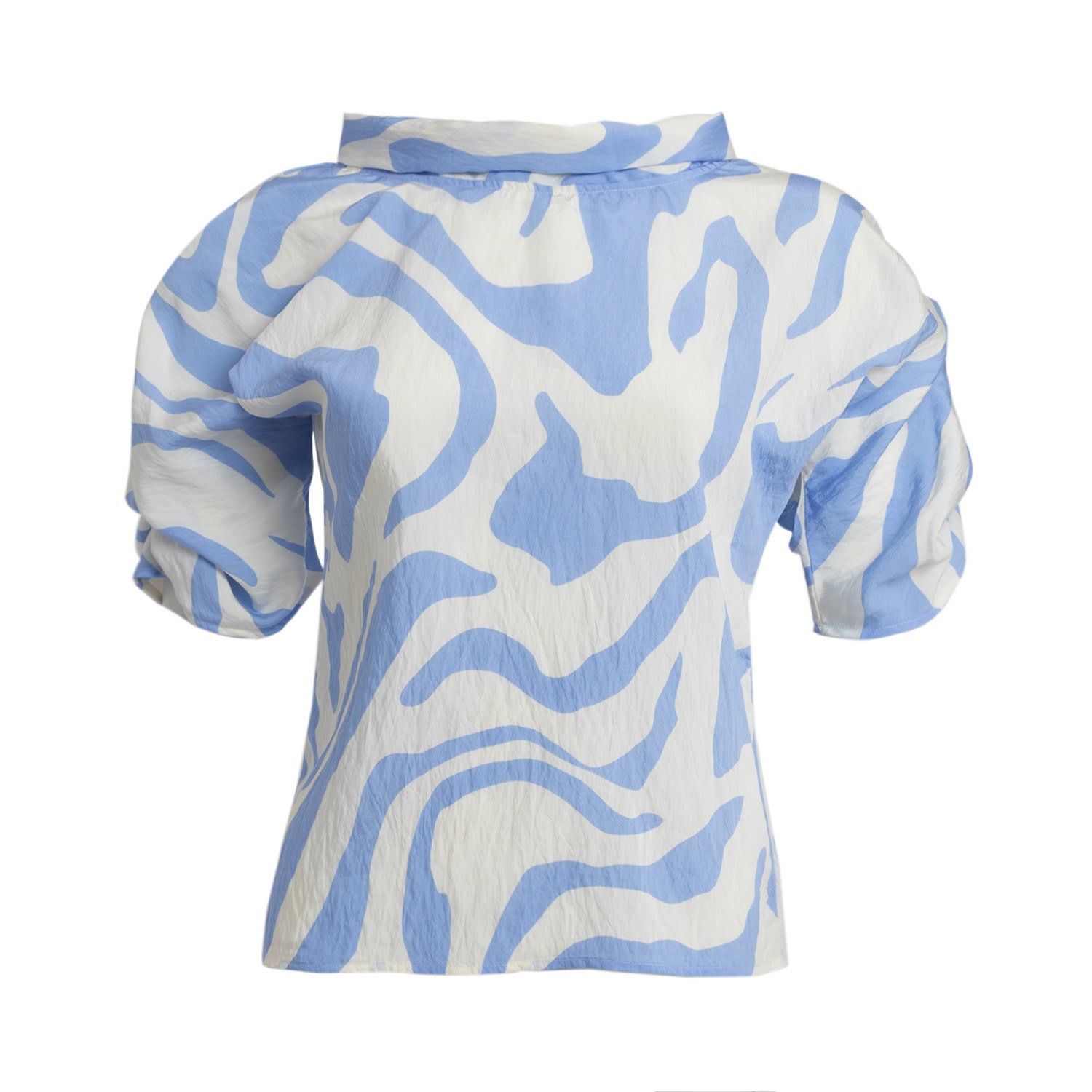 Bianca Popp Women's Blue / White Puff Blouse With Collar In Soft Blue And White In Blue/white