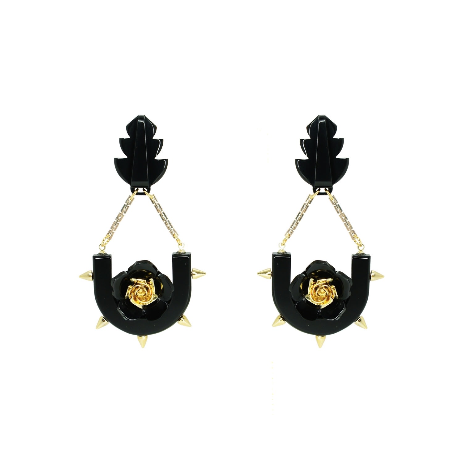 Gissa Bicalho Women's Handmade Acrylic Earring Rose And Leaf - Black 2 In Black