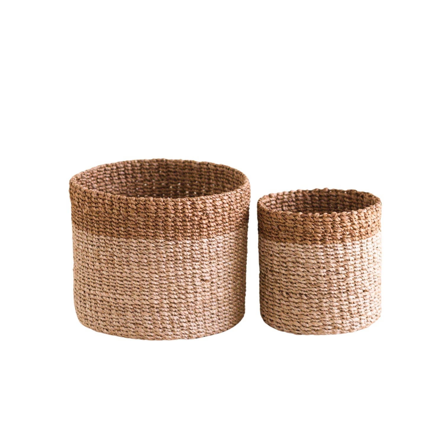 Natural + Brown Tabletop Bins Set Of Two - Wicker Baskets Likh