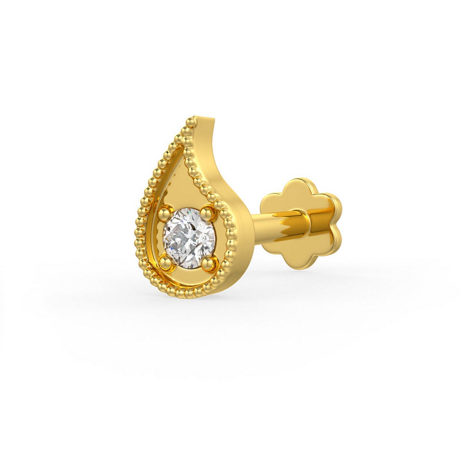 Cervin Blanc Women's Yellow Gold Diamond Nose Pin Solitaire Set Paisley Piercing Flat Back Stud.. In Yellow