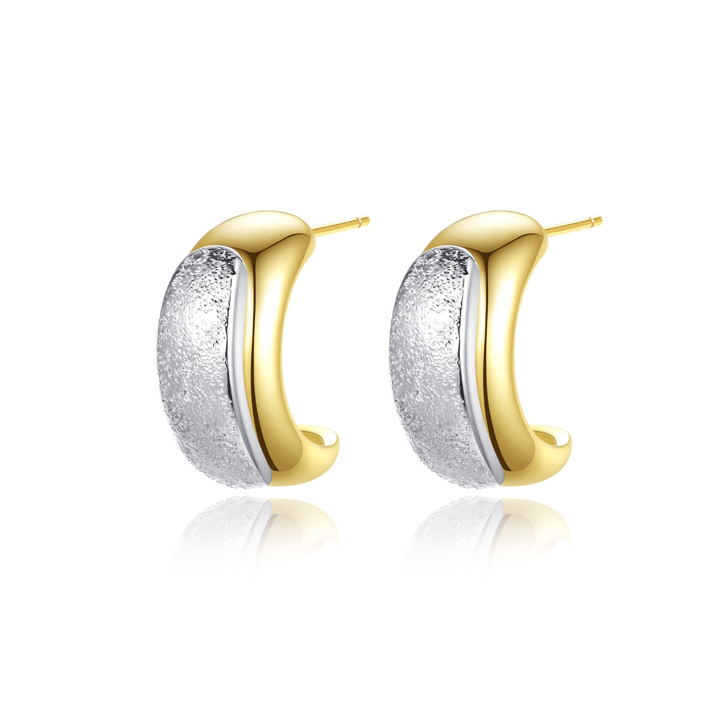 Women’s Gold / Silver Frosted & Matted Texture Two-Tone Hoop Earrings Classicharms