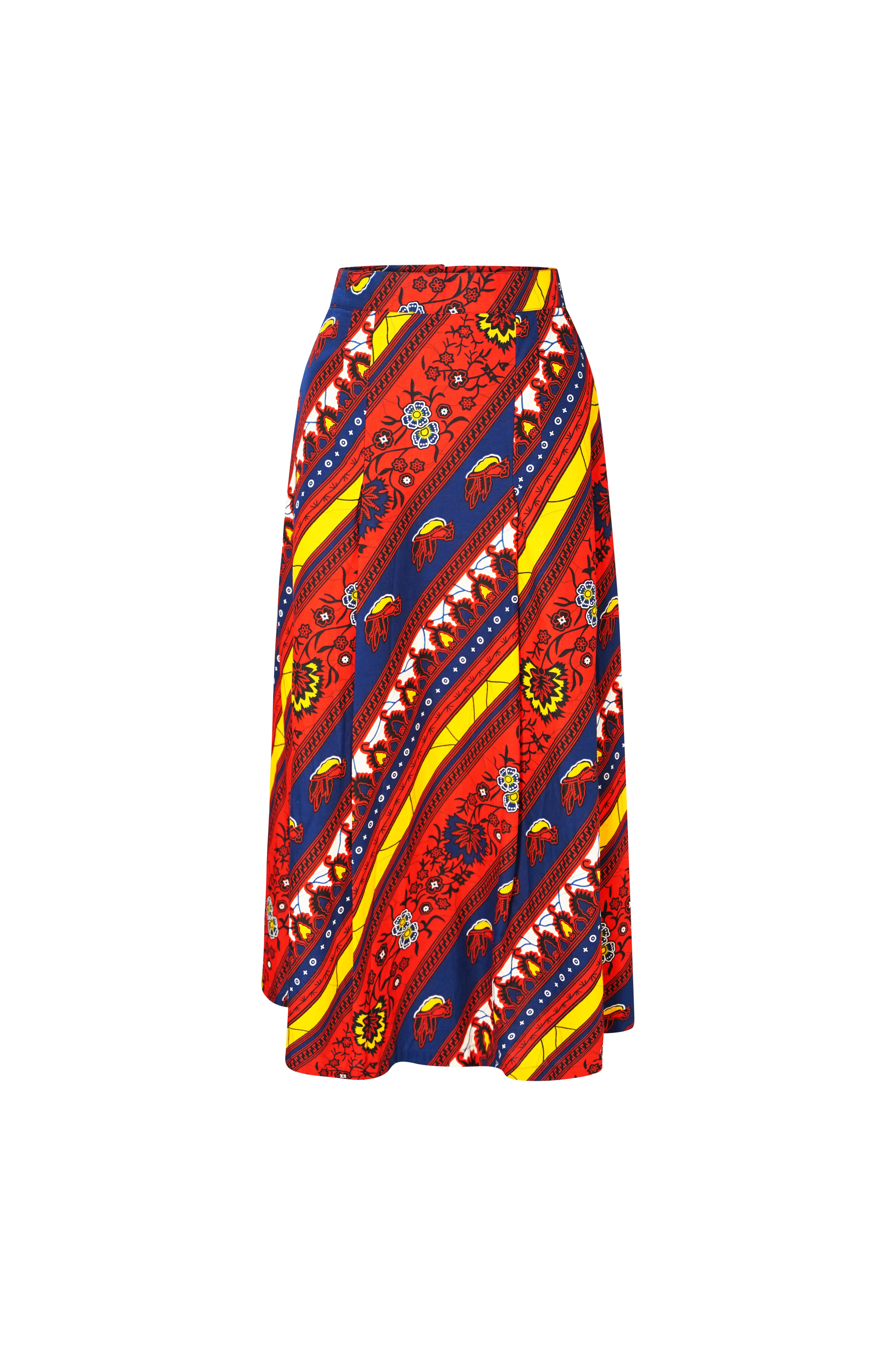 Oliveankara Women's Blue / Yellow / Orange Kehinde Midi Skirt - Red Blue & Yellow African Ankara Wax Cotton Prin In Blue/yellow/orange