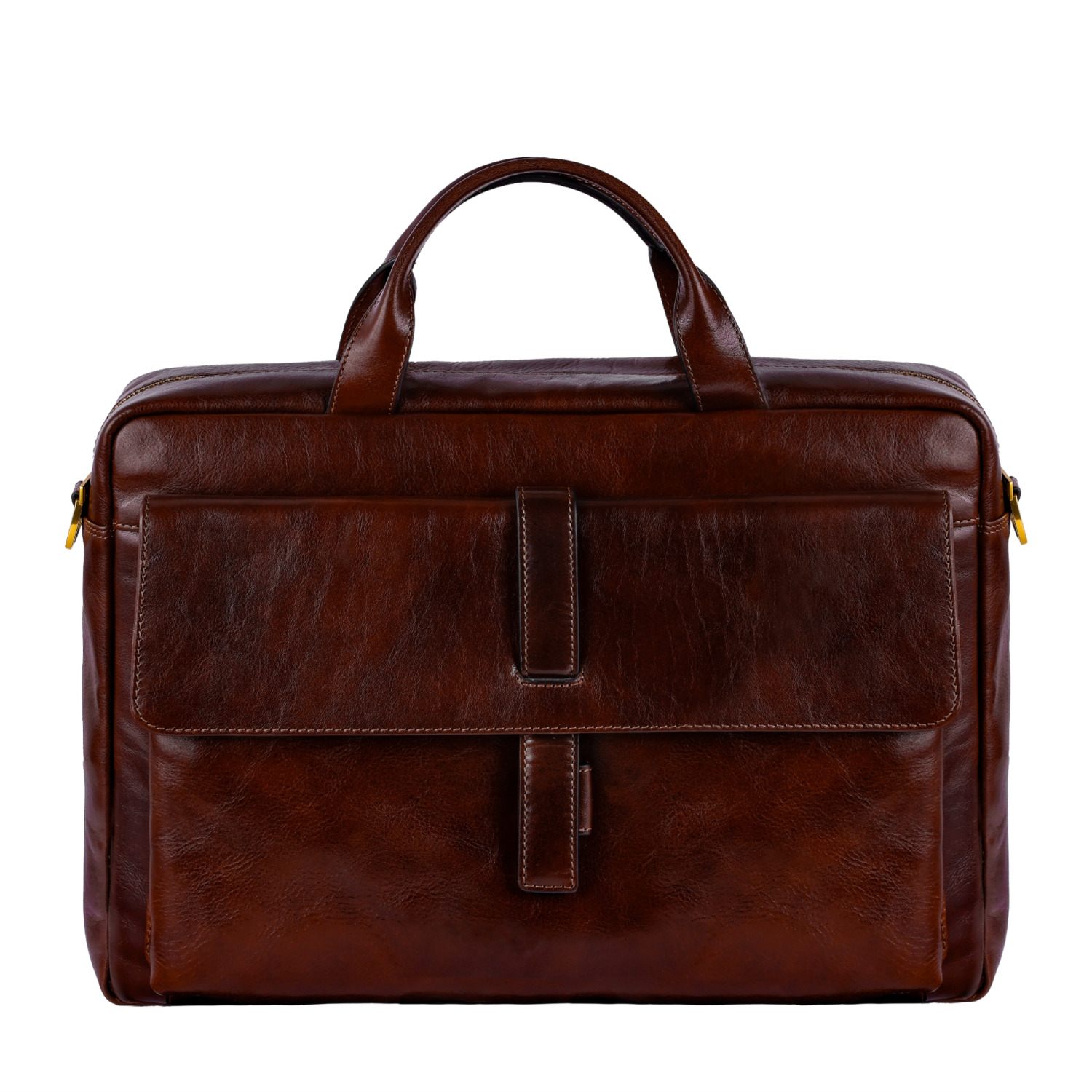 Time Resistance Men's Large Brown Leather Briefcase Laptop Bag - The Chateau In Brown