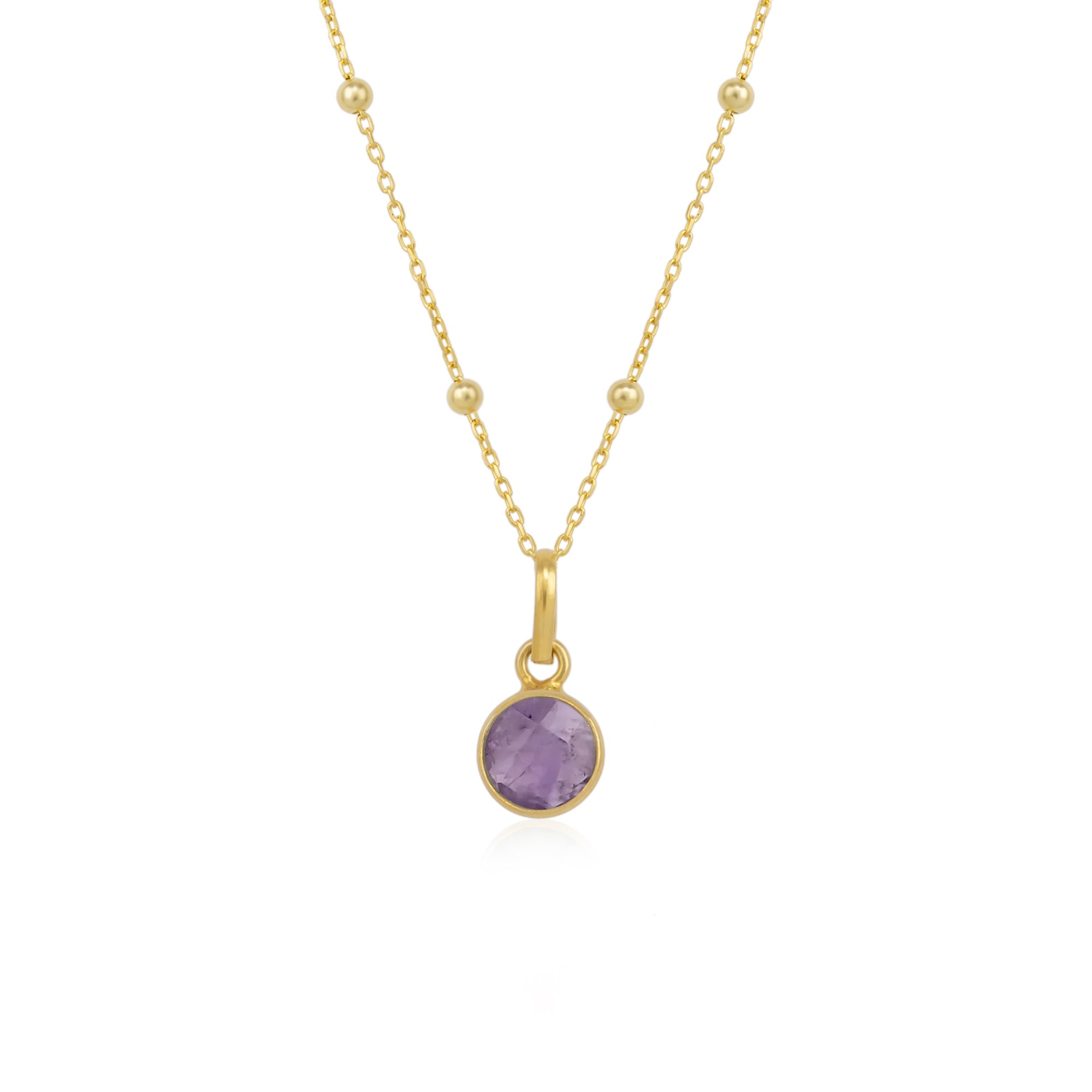Spero London Women's Gold / Silver Amethyst Round Pendant Necklace With Beaded Chain In Sterling Silver In Multi