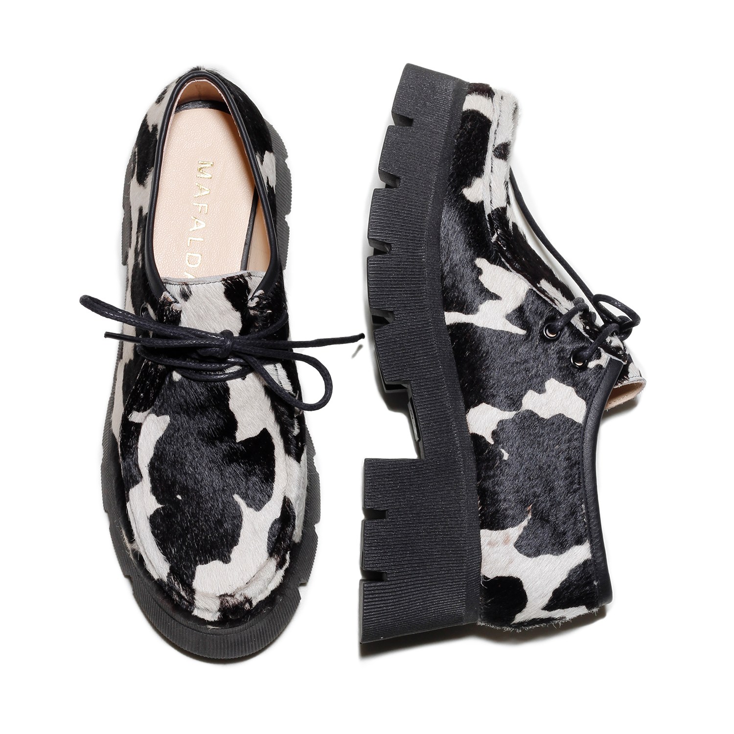 Mafalda Women's Black / White Naomi Cow Print Chunky Loafer In Multi