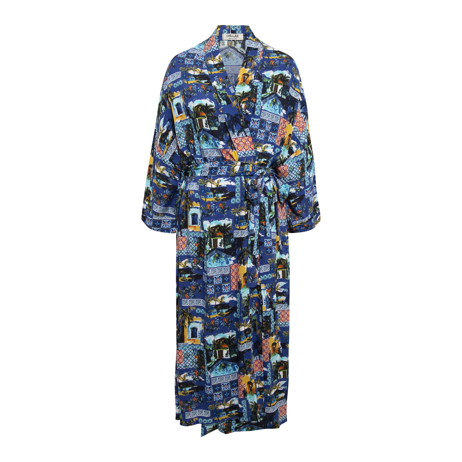 Chillax Women's Blue Sardinia Kimono Robe - Navy