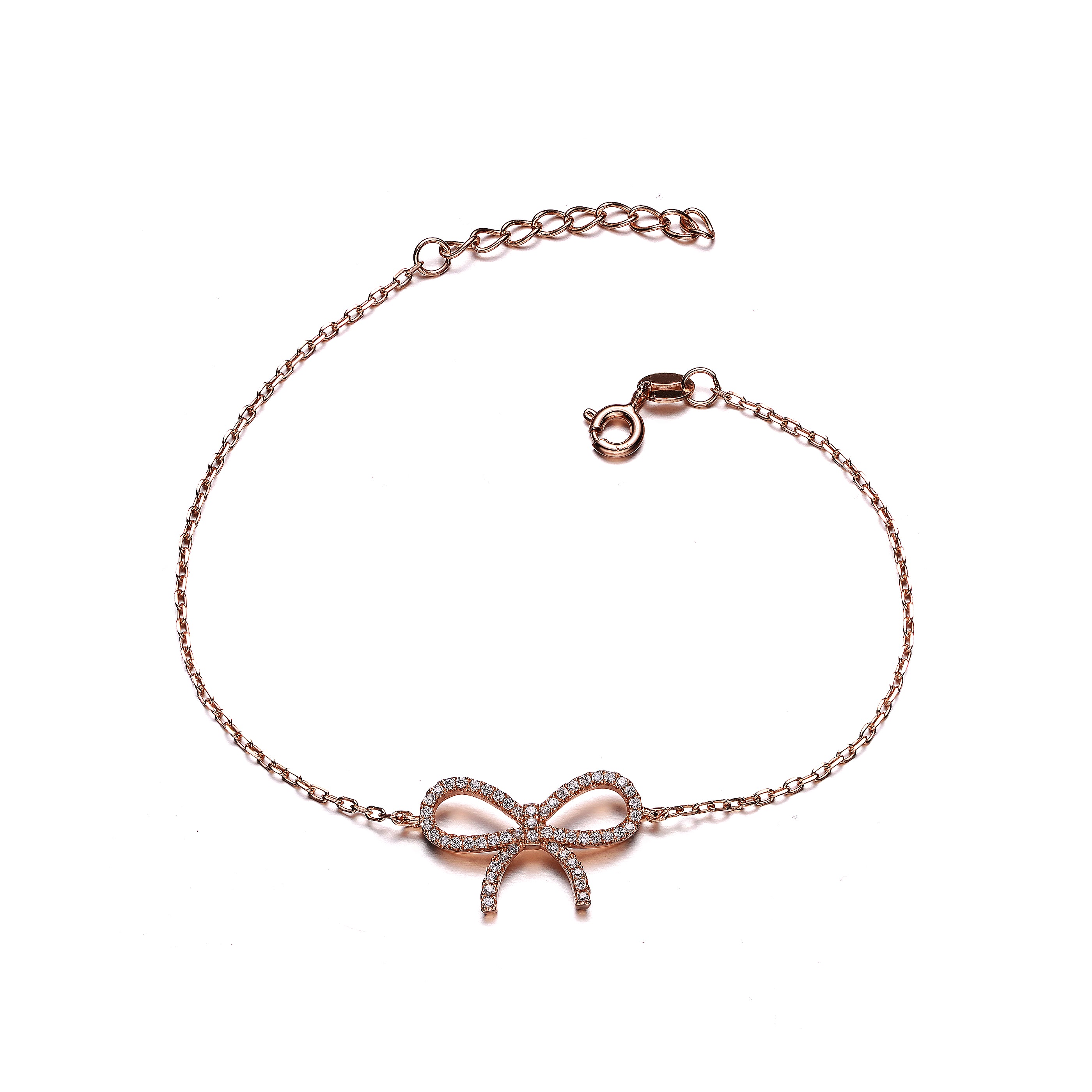 Genevive Jewelry Women's White / Rose Gold Sterling Silver Rose Gold Plated With Clear Cubic Zirconia Bracelet With B In Multi