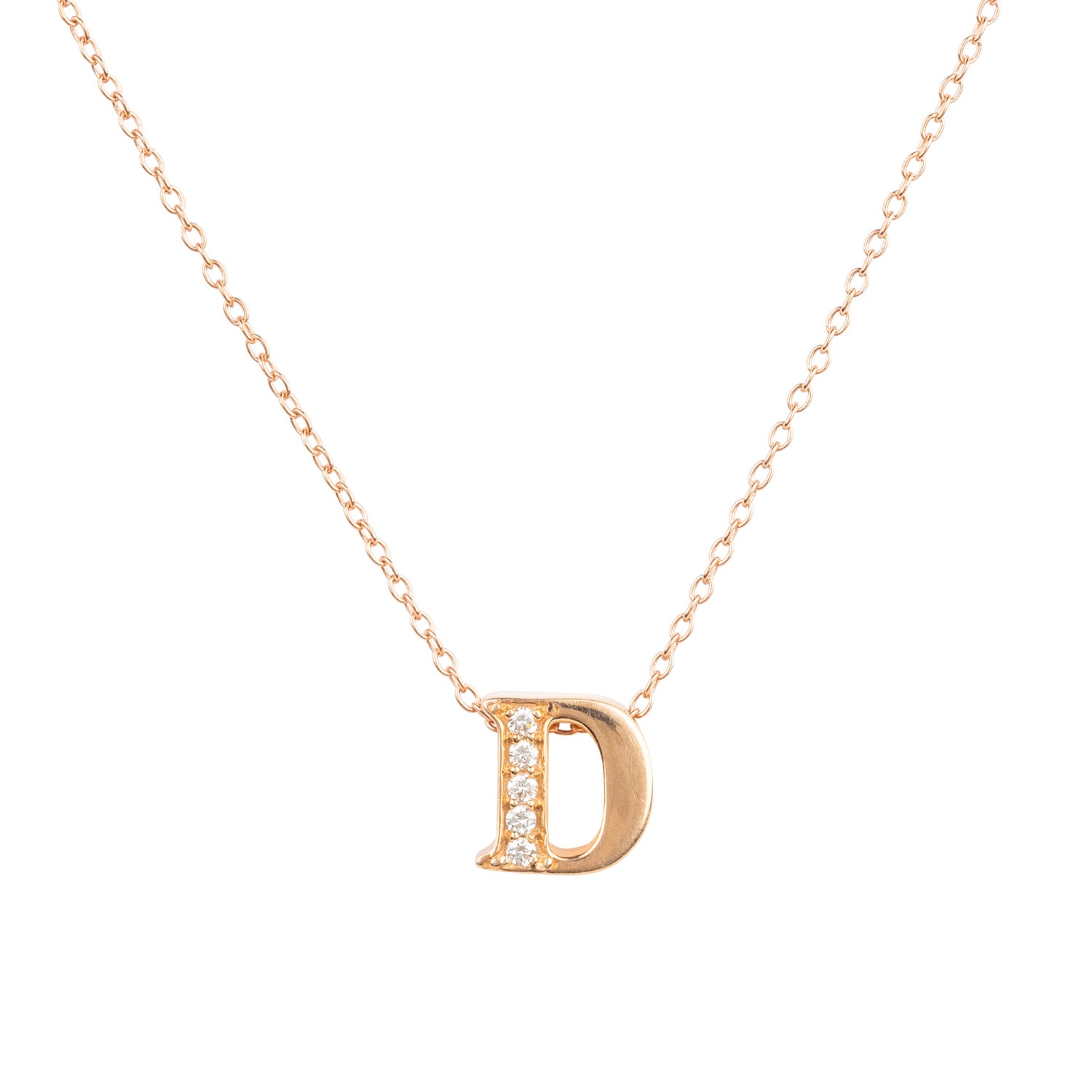 Women’s Diamond Initial Letter Pendant Necklace Rose Gold D Latelita